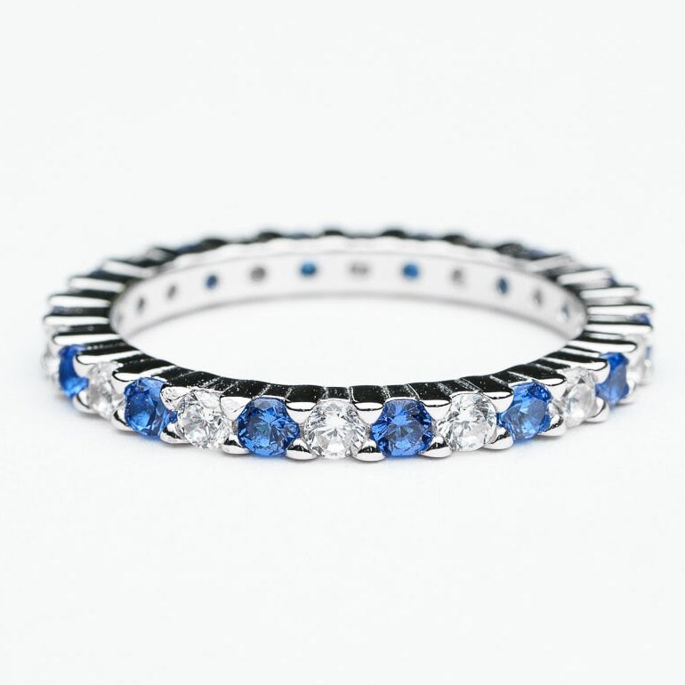 Two-Tone Cubic Zirconia Eternity Ring - 925 Sterling Silver, Rhodium Plated, Sizes 6 & 7 US