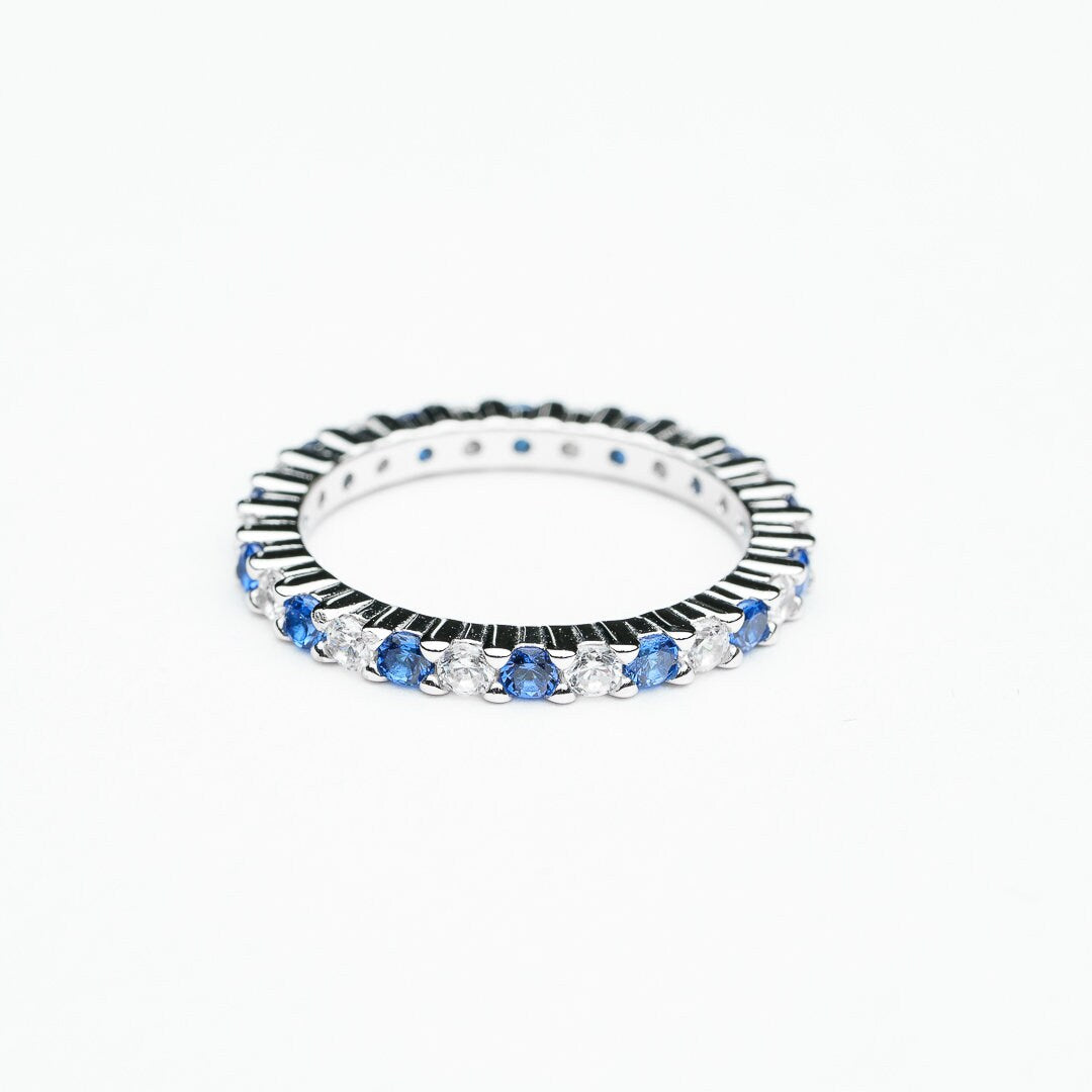 Two-Tone Cubic Zirconia Eternity Ring - 925 Sterling Silver, Rhodium Plated, Sizes 6 & 7 US
