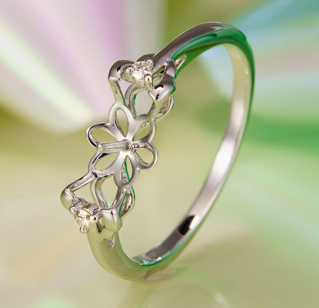 White gold pearl setting ring - 14k, 0.036ct natural diamond, grtc lab certified, fits 9-10mm pearls, size 6.5 us