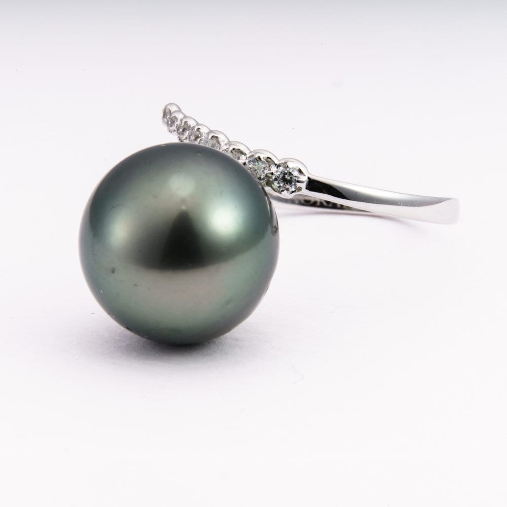 13mm tahitian pearl ring, size 7.5 us, 925 sterling silver with cubic zirconia