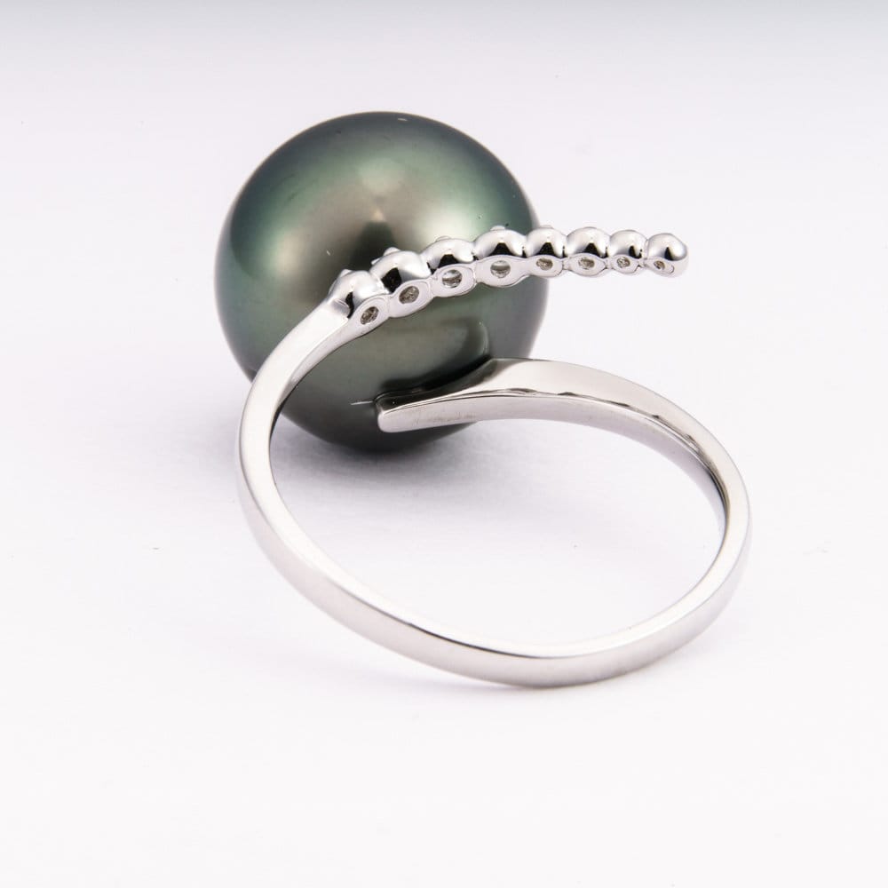 13mm tahitian pearl ring, size 7.5 us, 925 sterling silver with cubic zirconia
