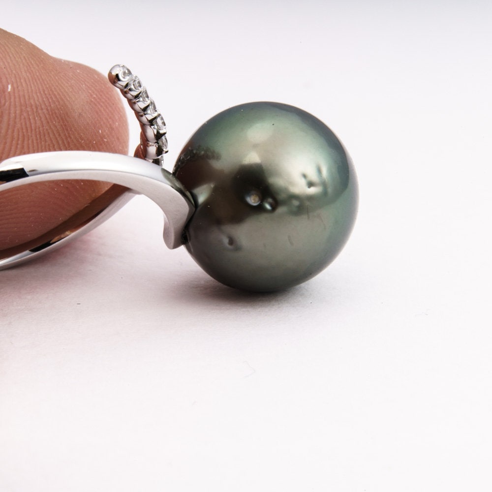 13mm tahitian pearl ring, size 7.5 us, 925 sterling silver with cubic zirconia