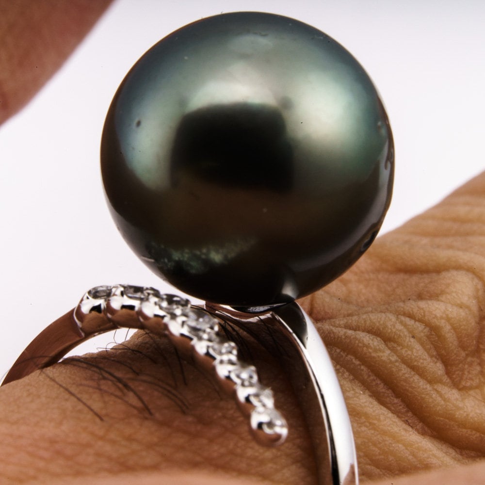 13mm tahitian pearl ring, size 7.5 us, 925 sterling silver with cubic zirconia