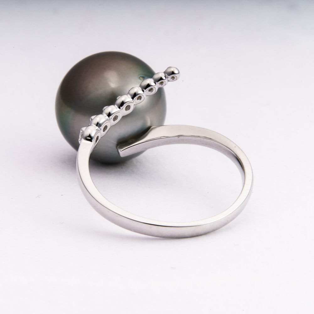 13mm tahitian pearl ring, size 7.5 us, 925 sterling silver with cubic zirconia