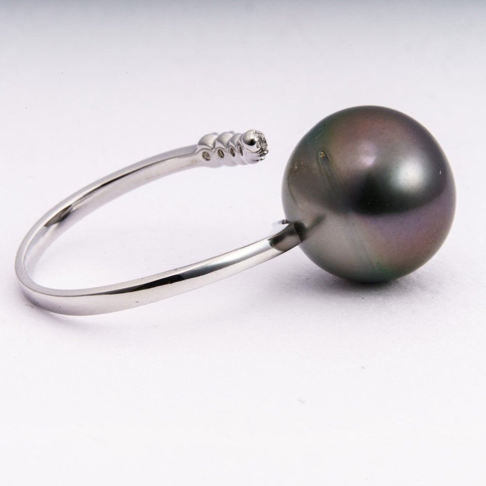 13mm tahitian pearl ring, size 7.5 us, 925 sterling silver with cubic zirconia