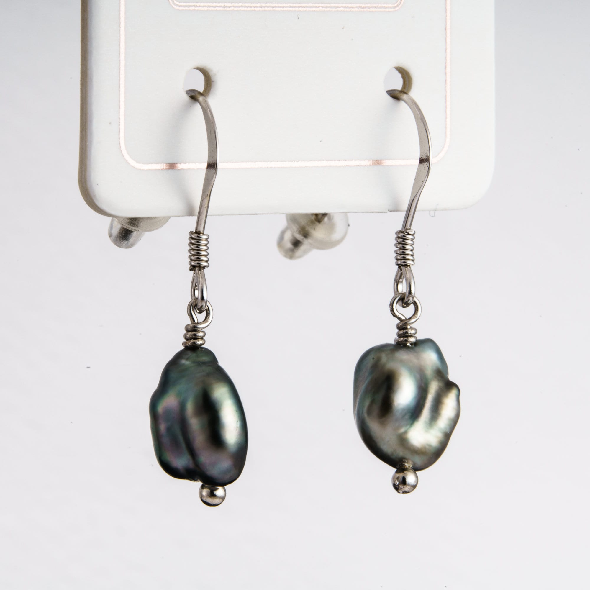Keshi tahitian pearl earrings dangle 8mm 925 sterling silver rhodium