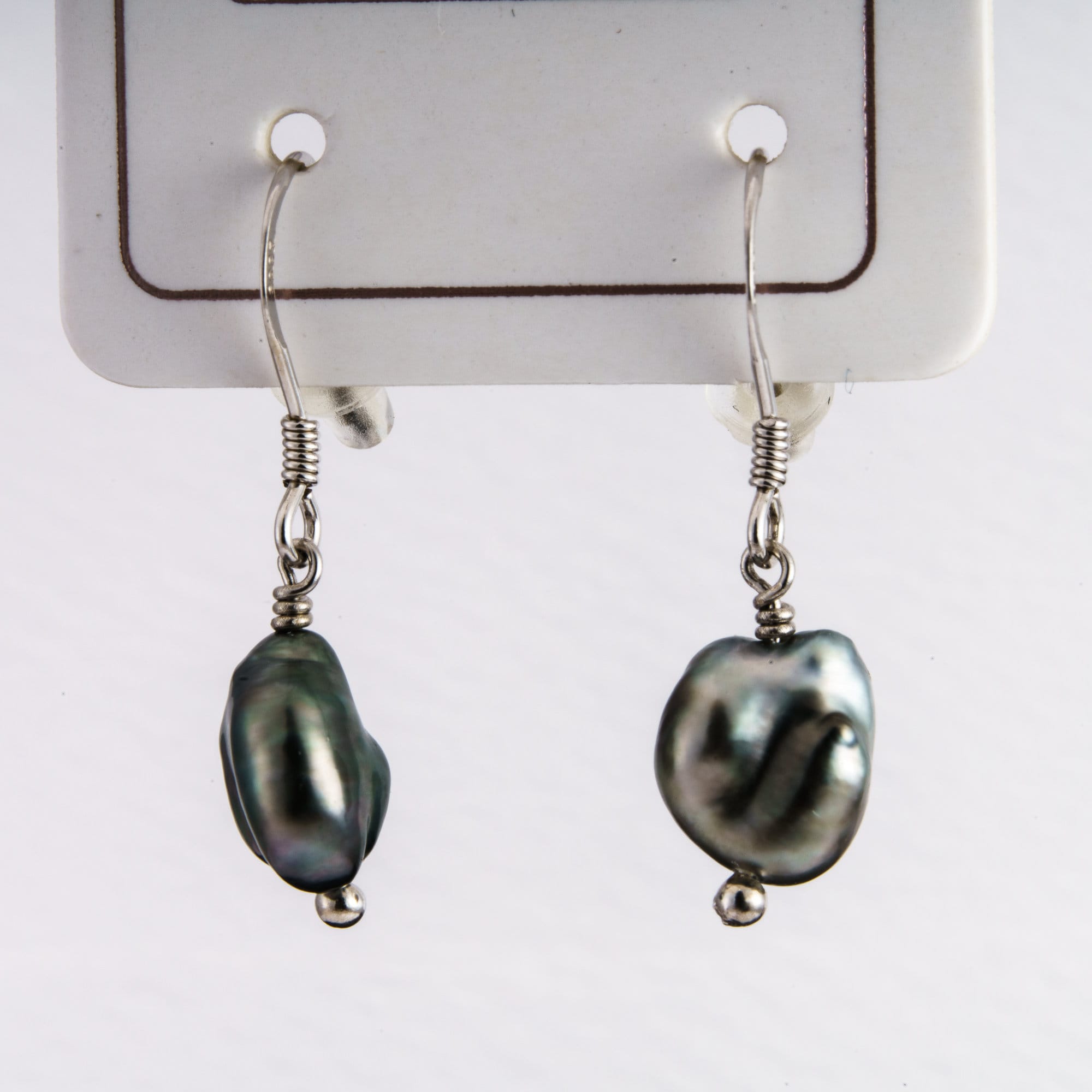 Keshi tahitian pearl earrings dangle 8mm 925 sterling silver rhodium