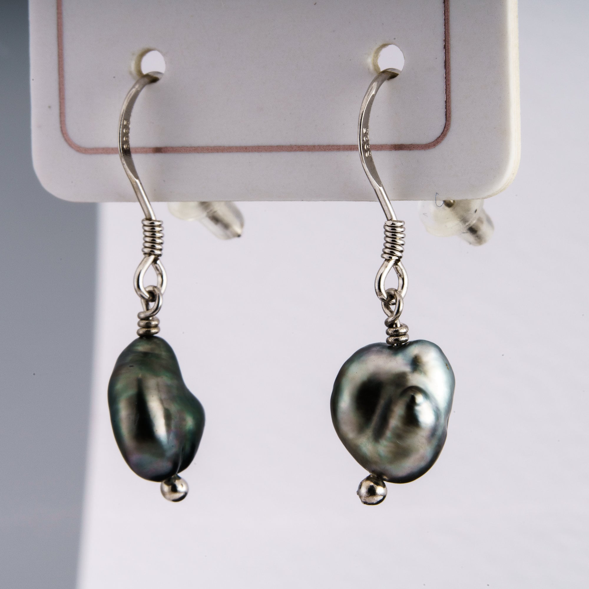 Keshi tahitian pearl earrings dangle 8mm 925 sterling silver rhodium