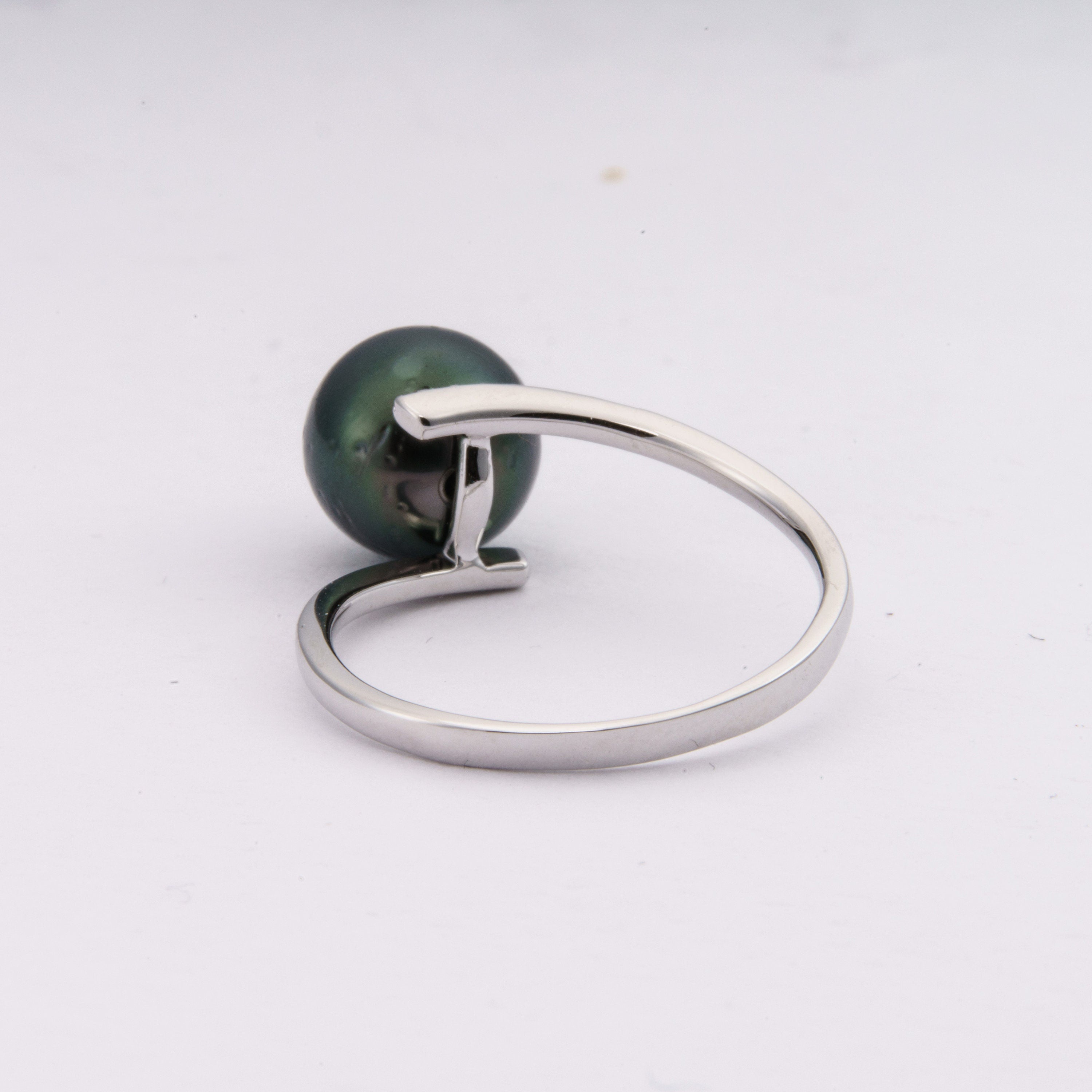 9mm tahitian pearl ring, 925 sterling silver, rhodium finish, cubic zirconia