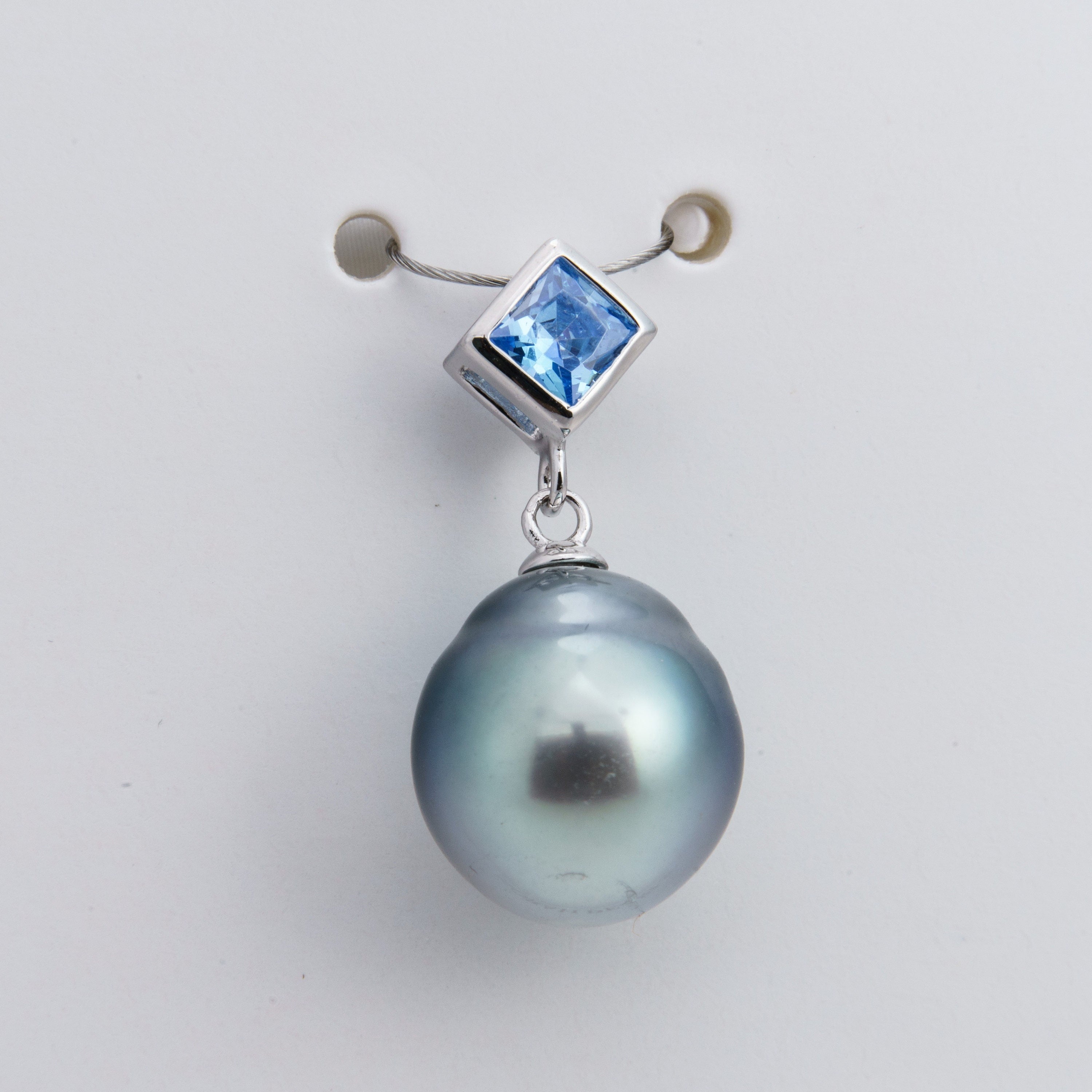 11mm tahitian pearl pendant, 925 sterling silver, rhodium finish, cubic zirconia