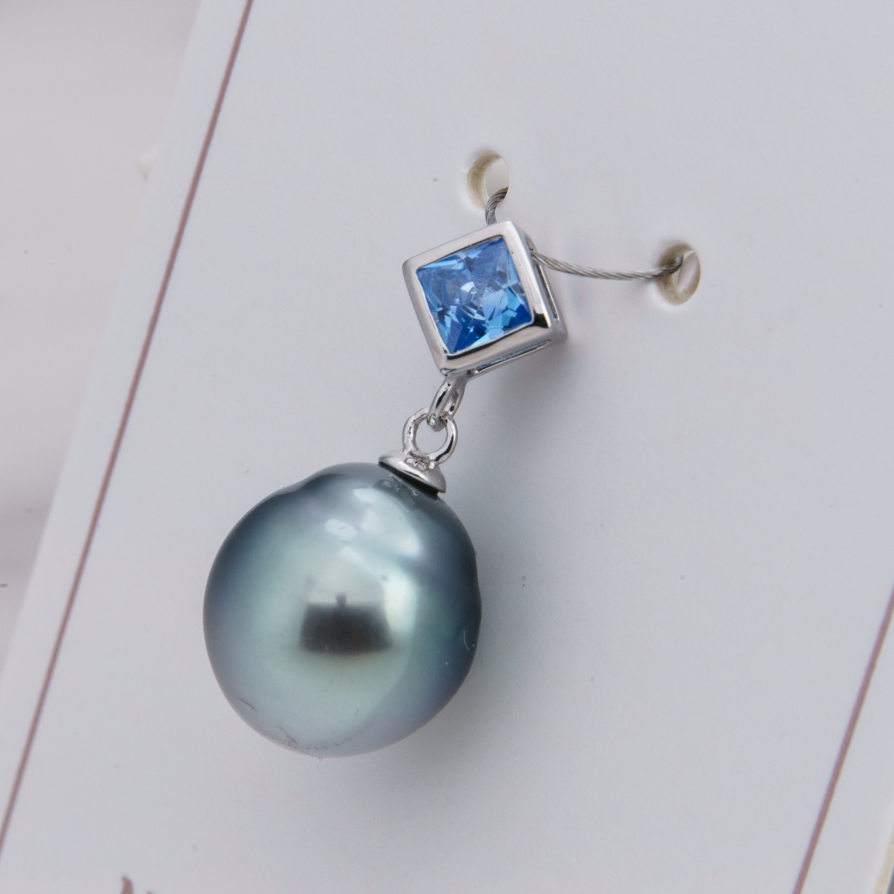 11mm tahitian pearl pendant, 925 sterling silver, rhodium finish, cubic zirconia