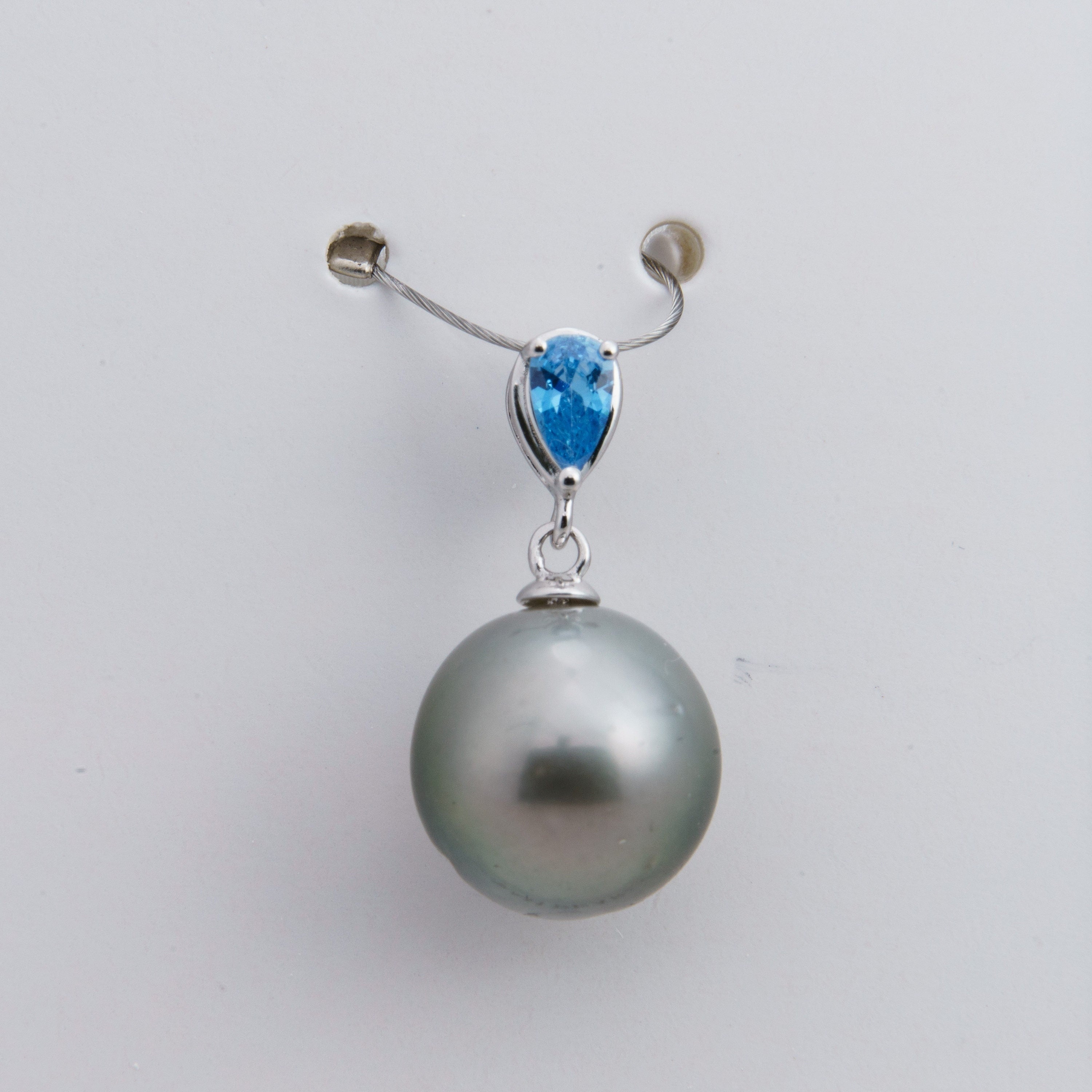 9mm tahitian pearl pendant, 925 sterling silver, rhodium finish, cubic zirconia -