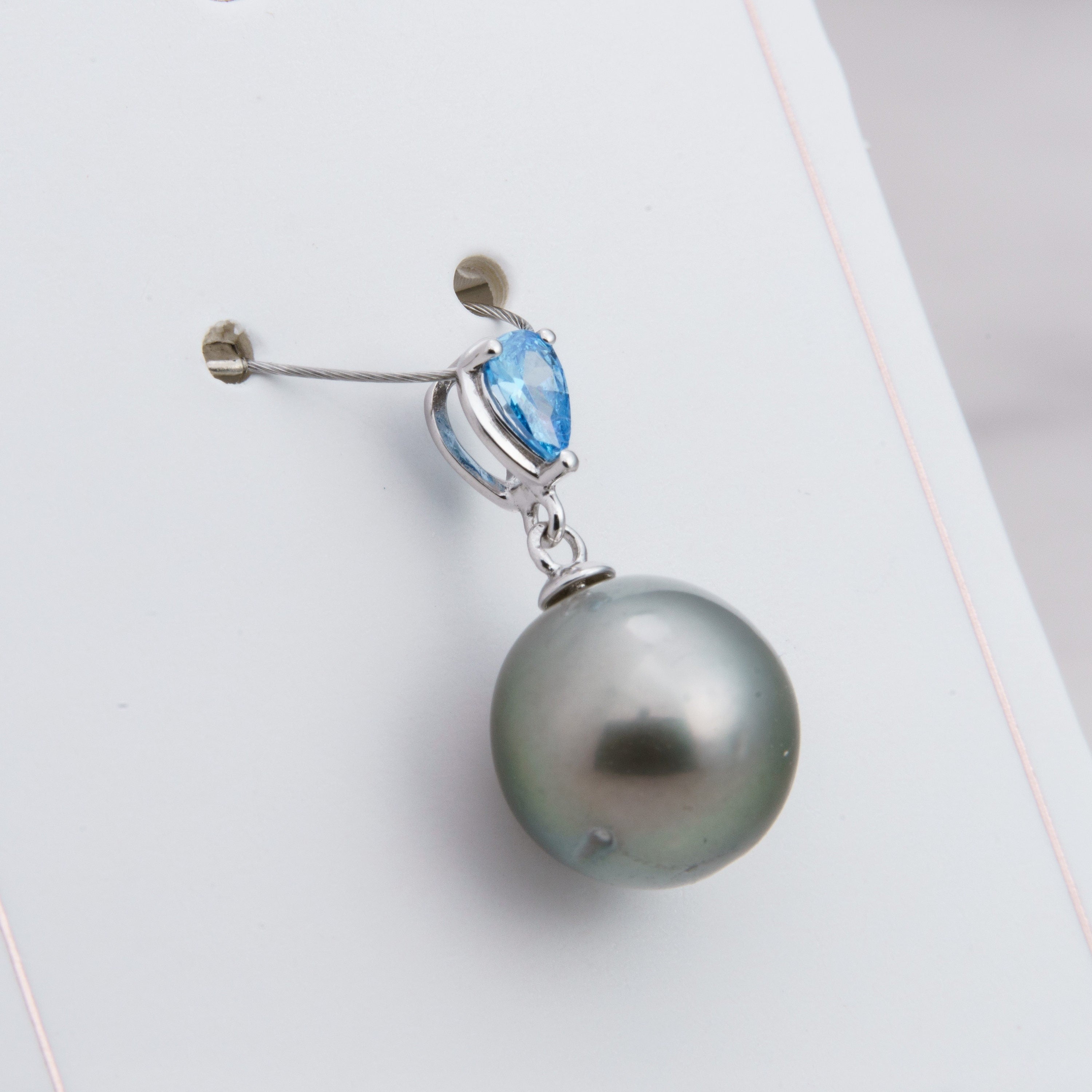 9mm tahitian pearl pendant, 925 sterling silver, rhodium finish, cubic zirconia -