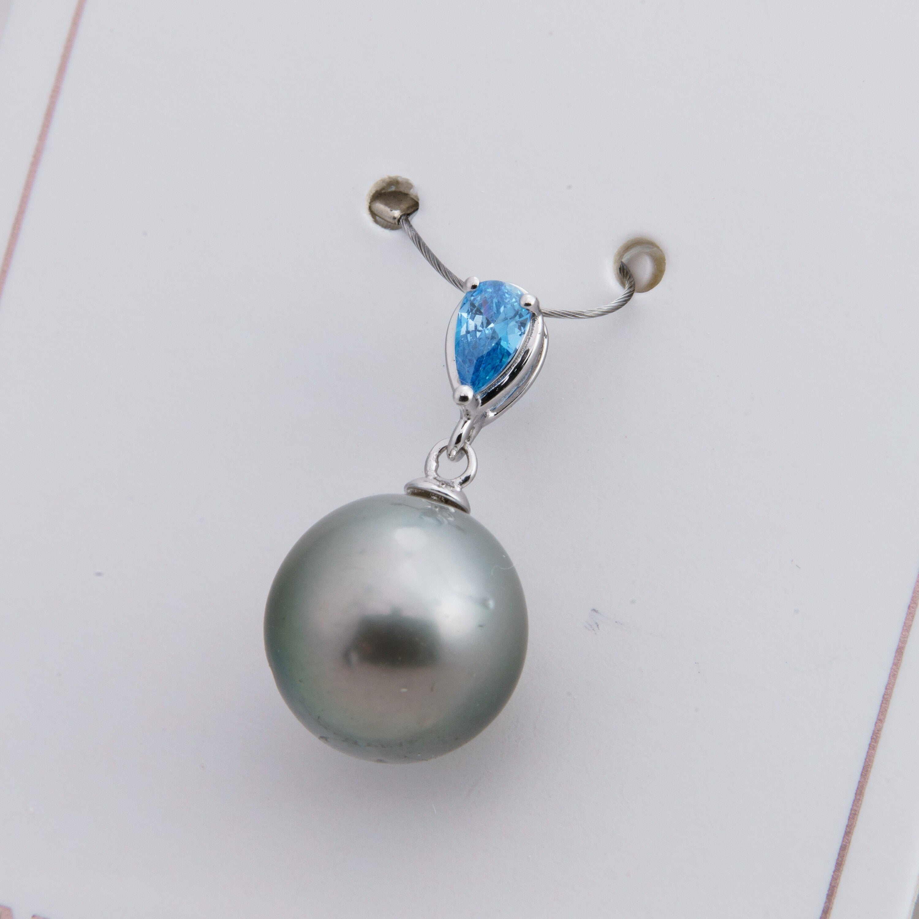 9mm tahitian pearl pendant, 925 sterling silver, rhodium finish, cubic zirconia -