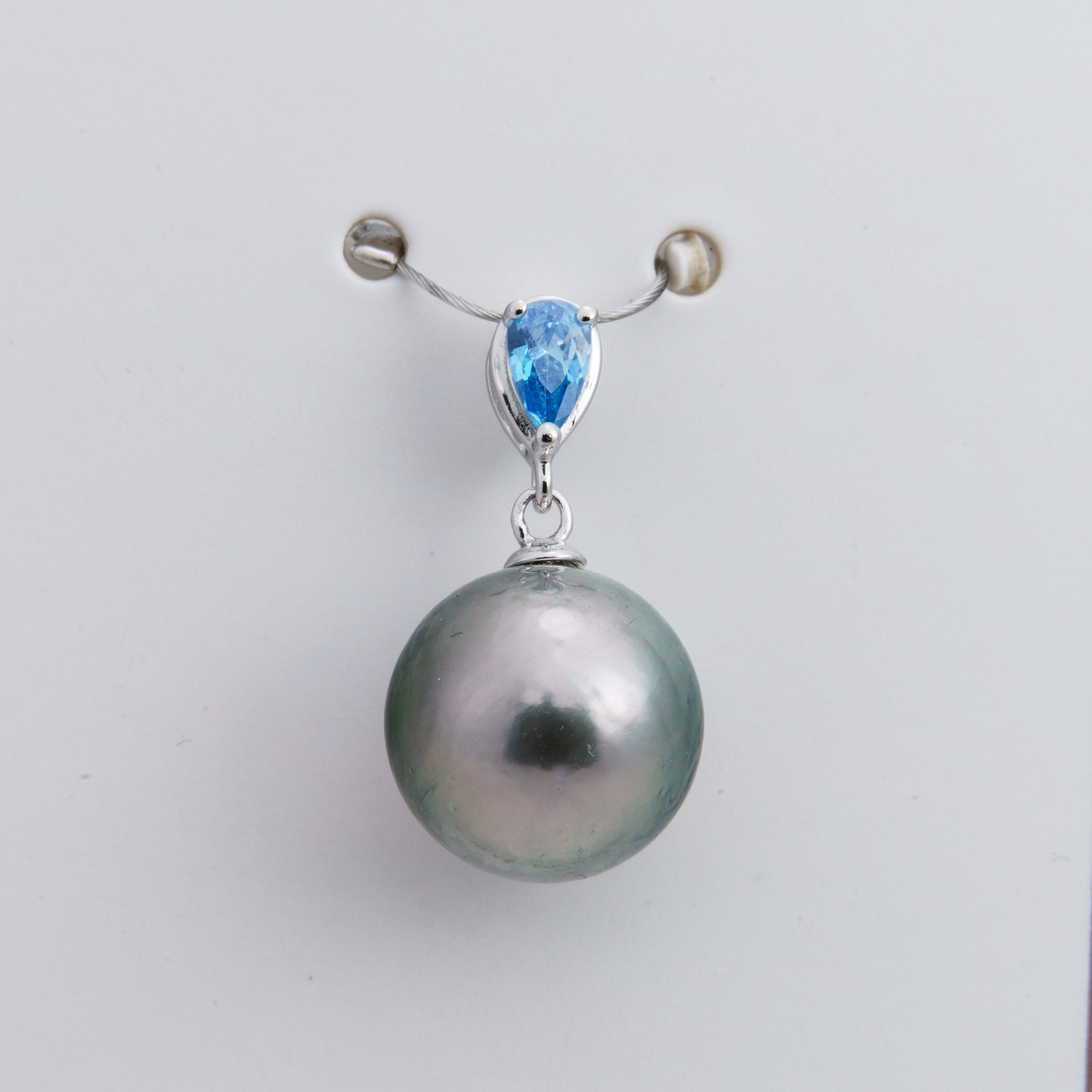 11mm tahitian pearl pendant, 925 sterling silver, rhodium finish, cubic zirconia
