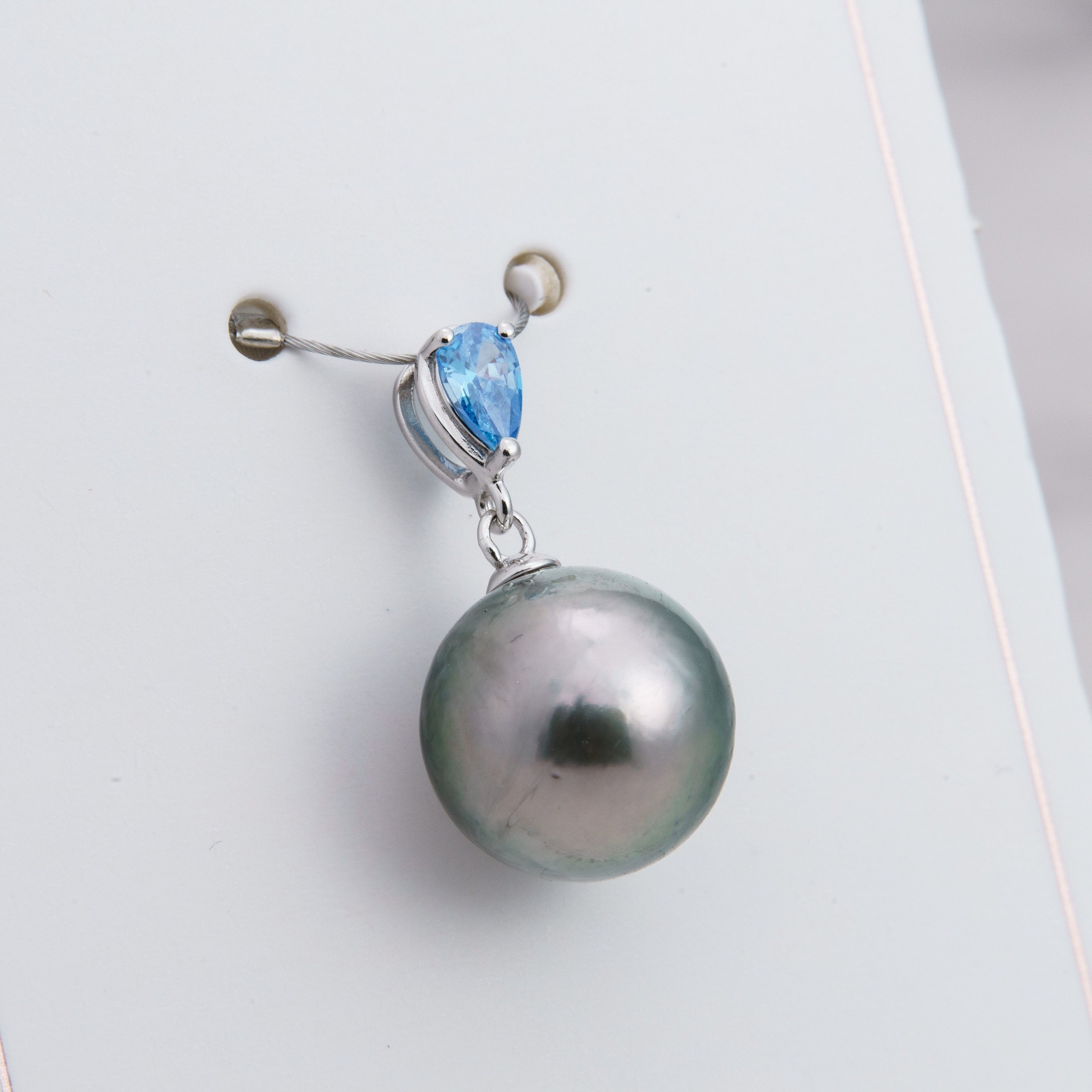 11mm tahitian pearl pendant, 925 sterling silver, rhodium finish, cubic zirconia