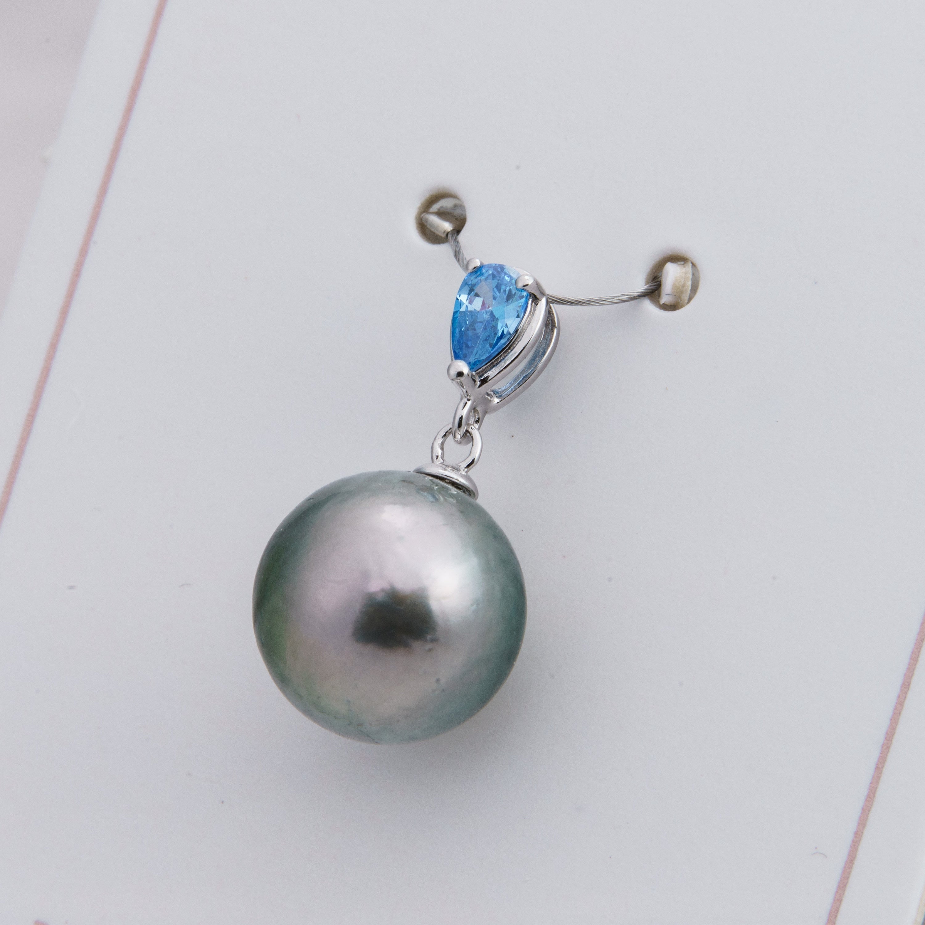 11mm tahitian pearl pendant, 925 sterling silver, rhodium finish, cubic zirconia