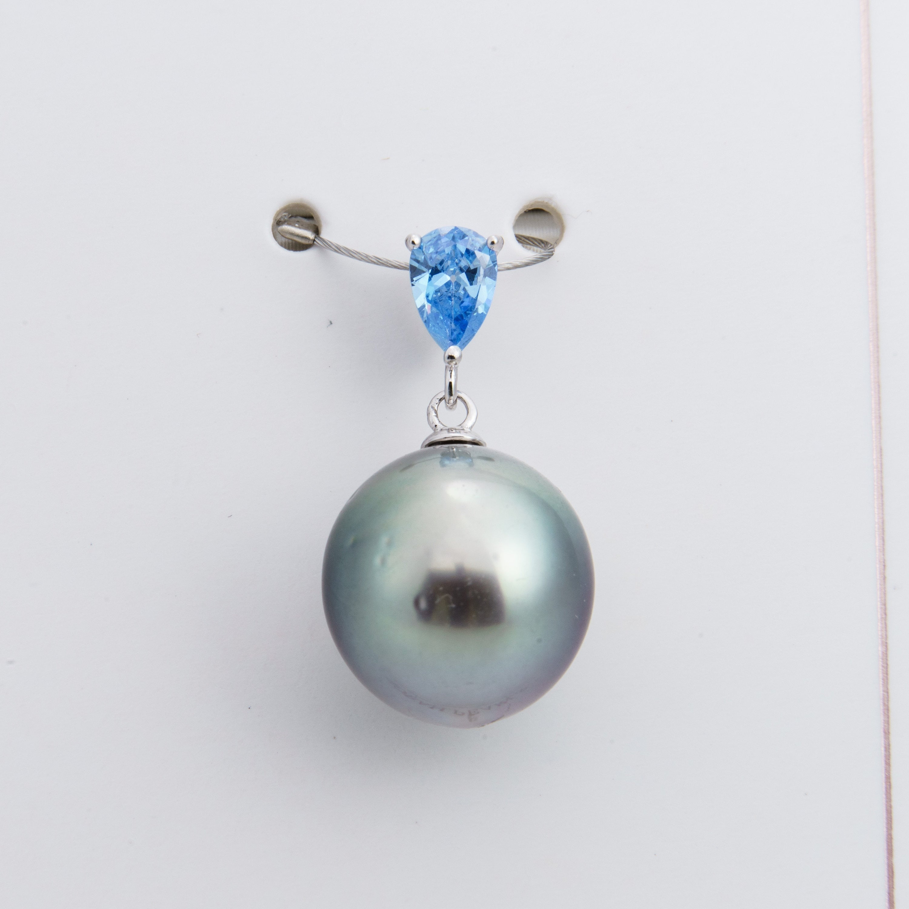 12mm tahitian pearl pendant, 925 sterling silver, rhodium finish, cubic zirconia