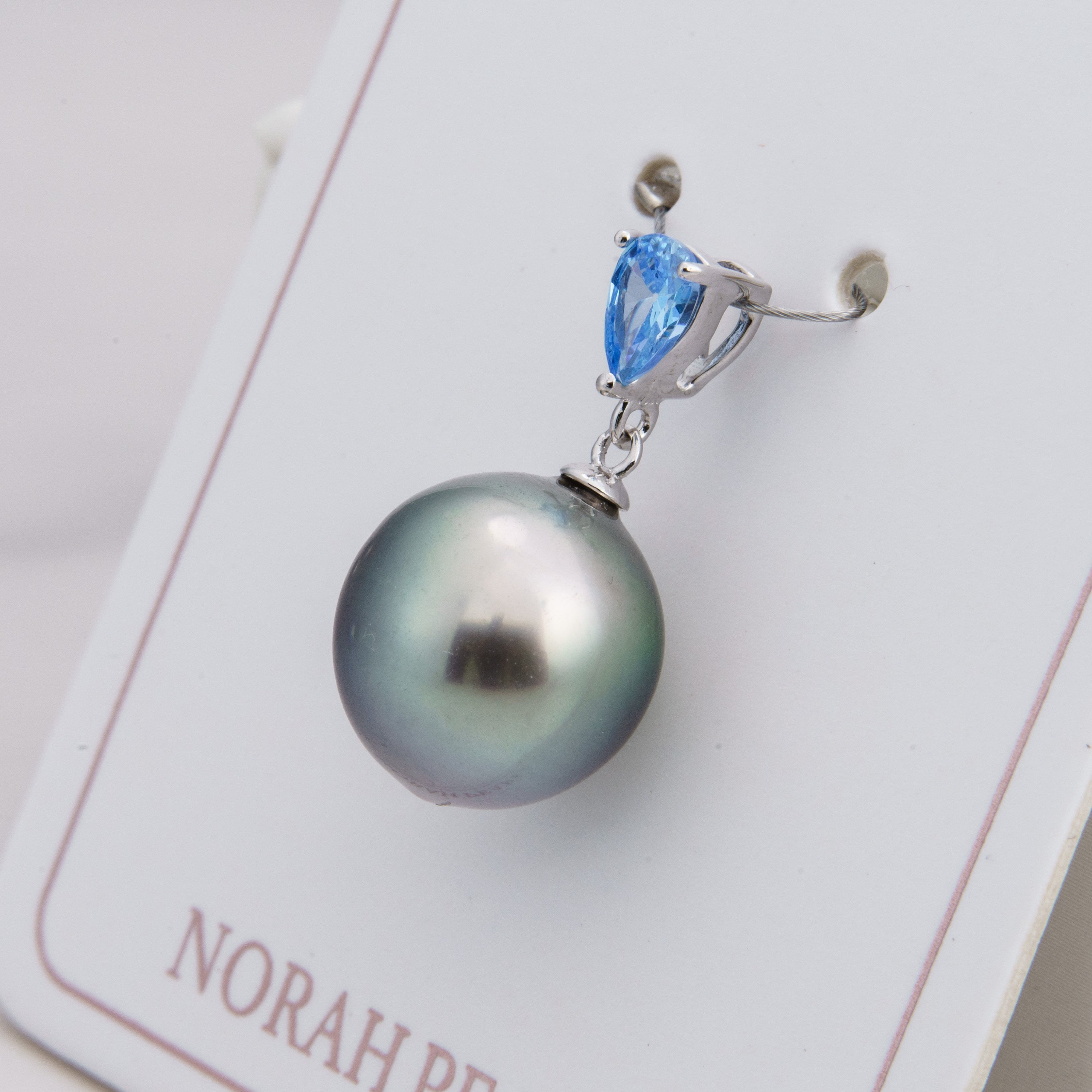 12mm tahitian pearl pendant, 925 sterling silver, rhodium finish, cubic zirconia