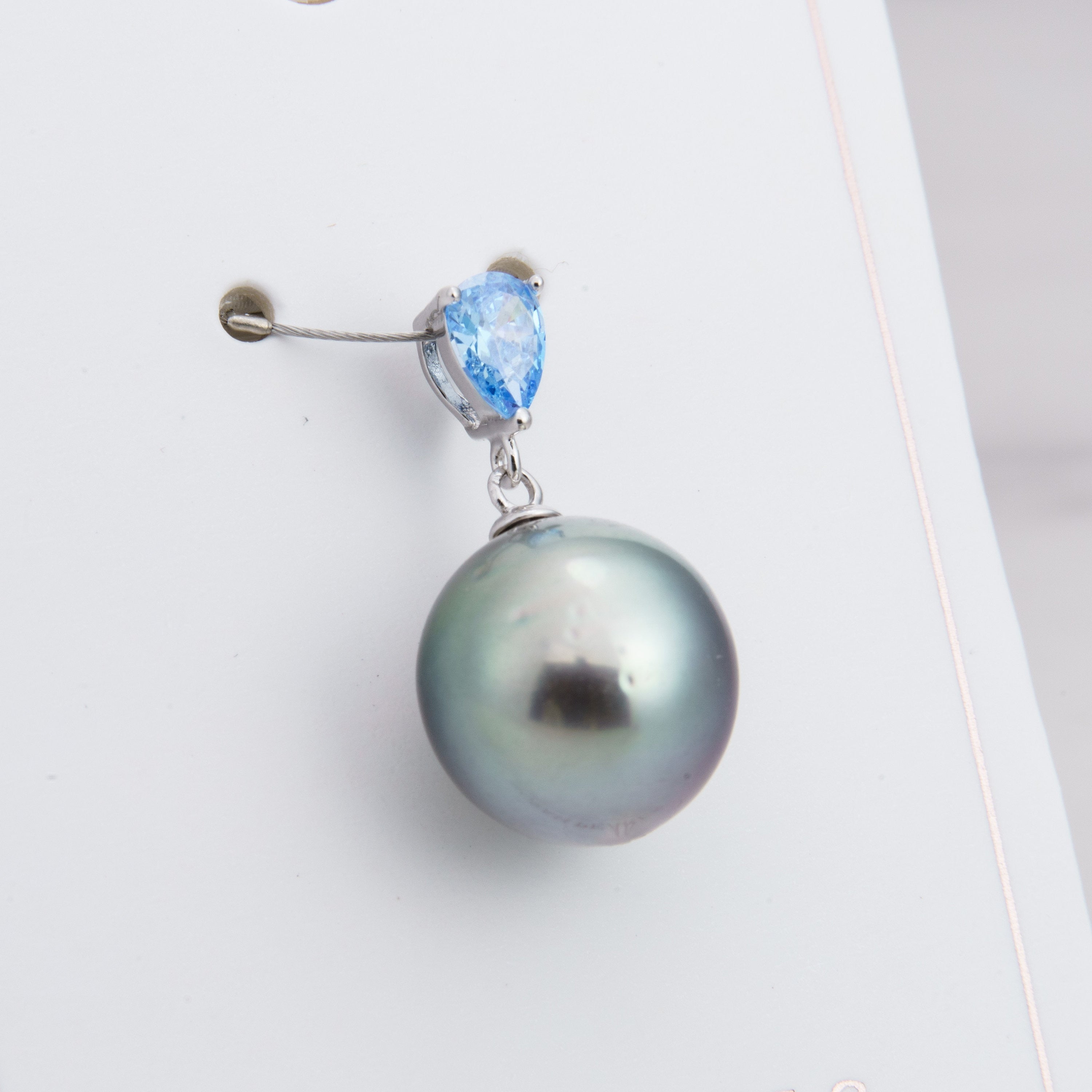 12mm tahitian pearl pendant, 925 sterling silver, rhodium finish, cubic zirconia