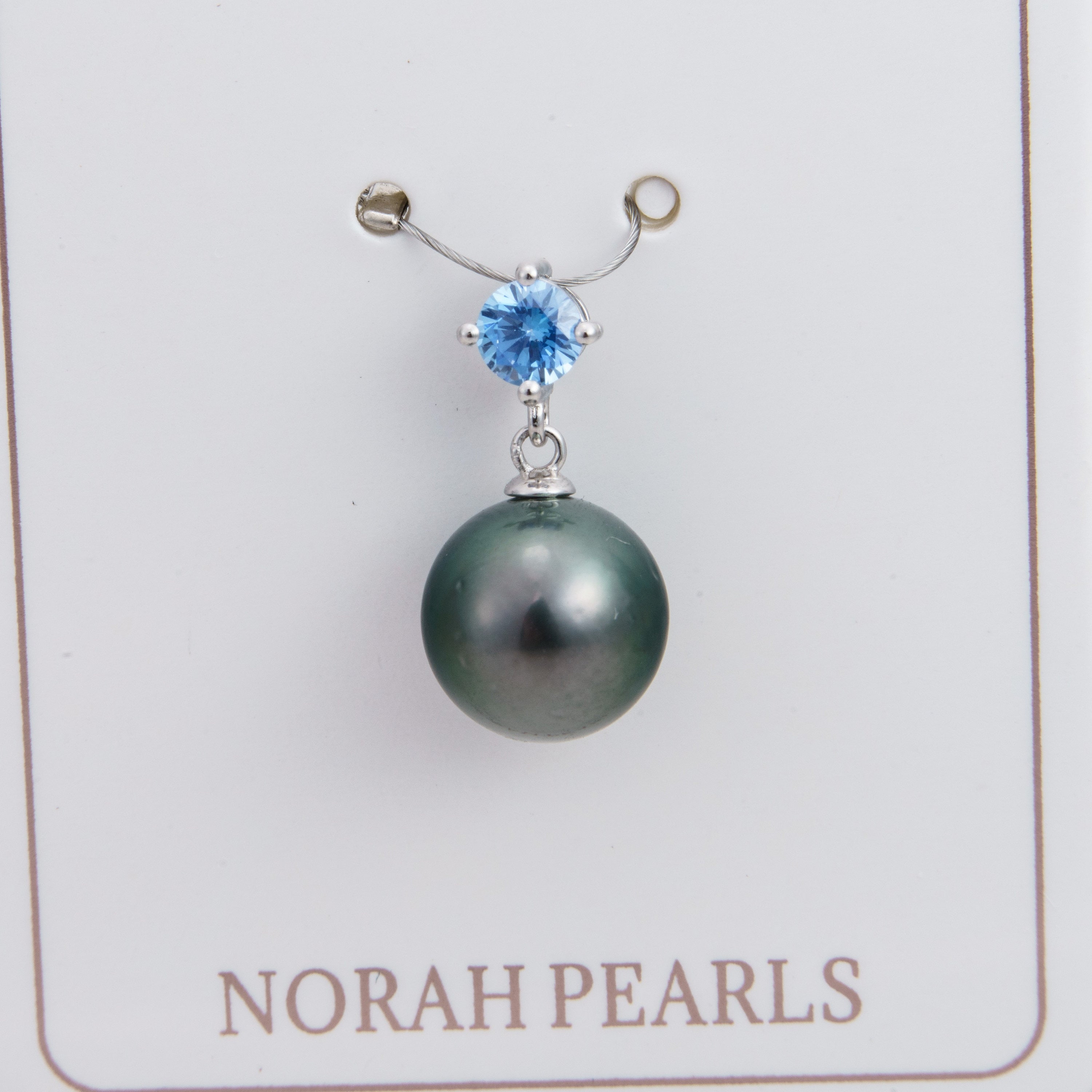 10mm tahitian pearl pendant, 925 sterling silver, rhodium finish, cubic zirconia
