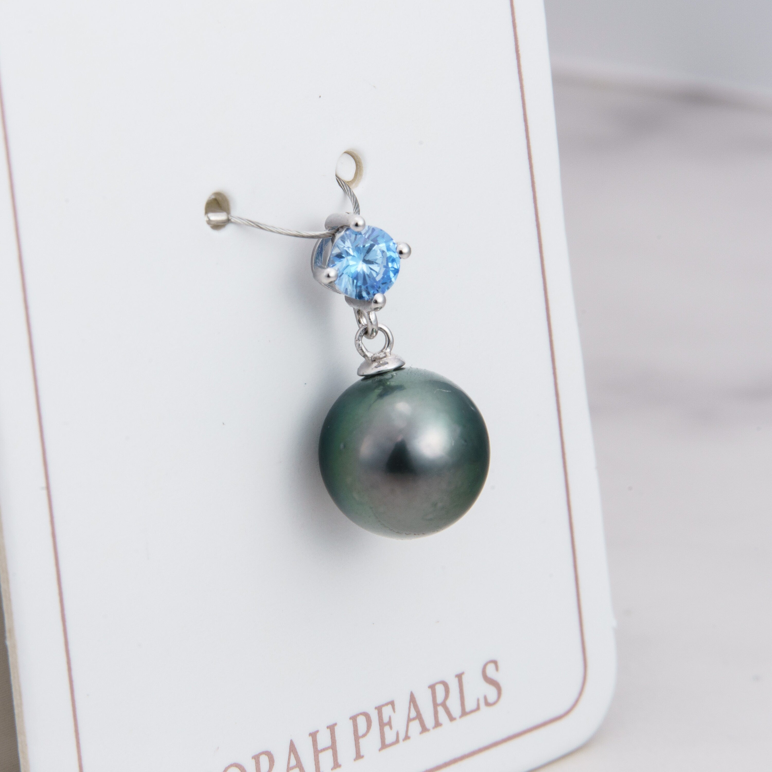 10mm tahitian pearl pendant, 925 sterling silver, rhodium finish, cubic zirconia