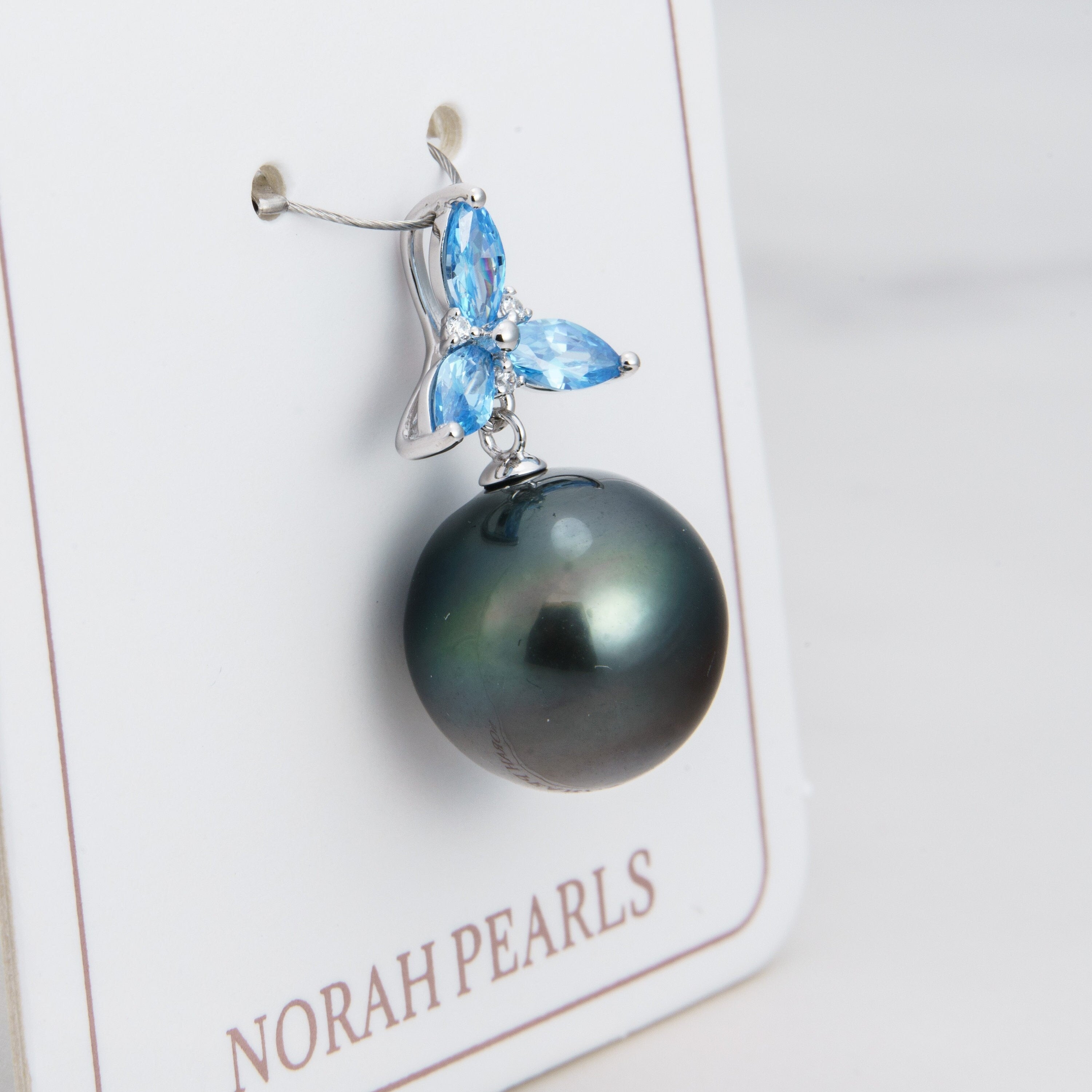13mm tahitian pearl pendant, 925 sterling silver, rhodium finish, cubic zirconia