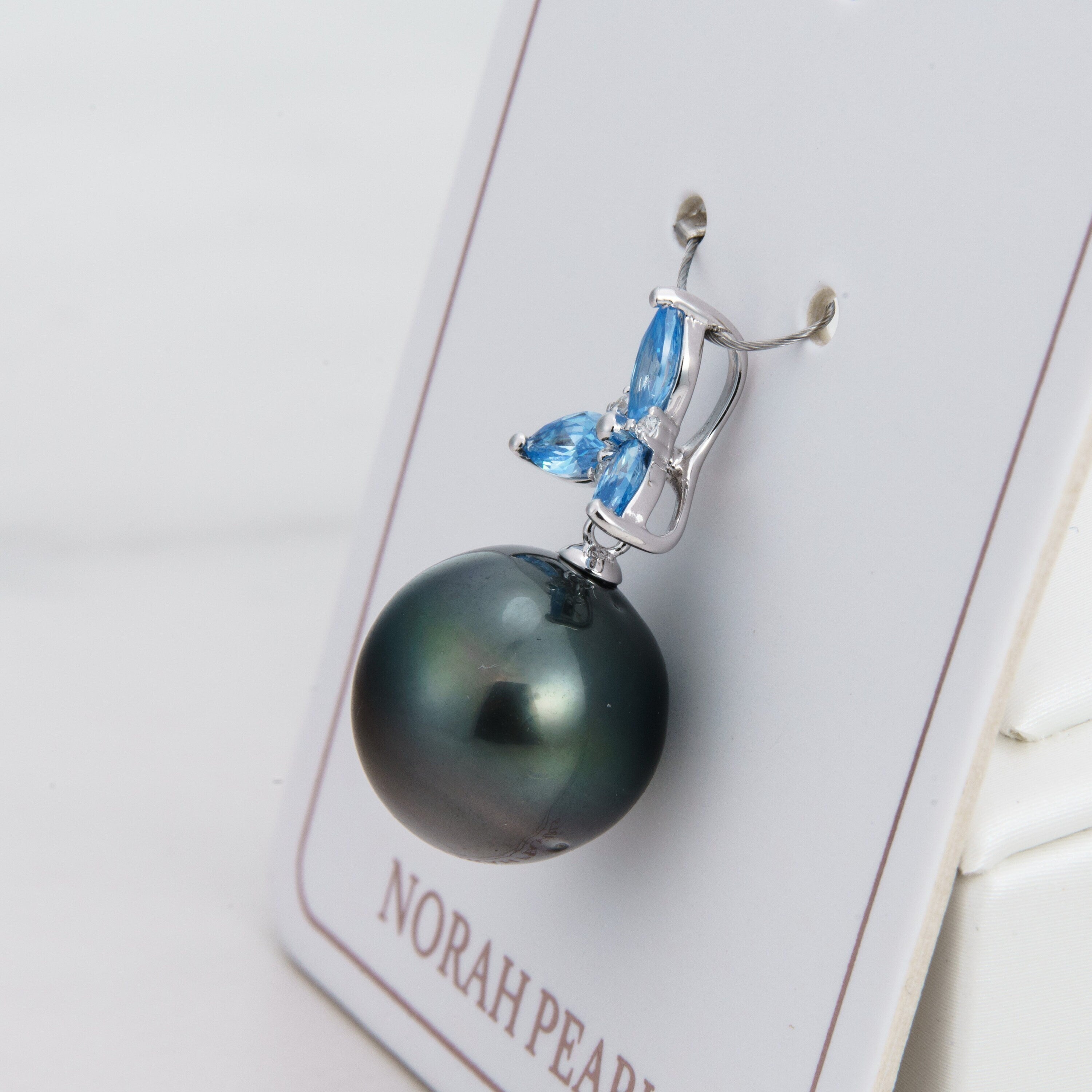 13mm tahitian pearl pendant, 925 sterling silver, rhodium finish, cubic zirconia