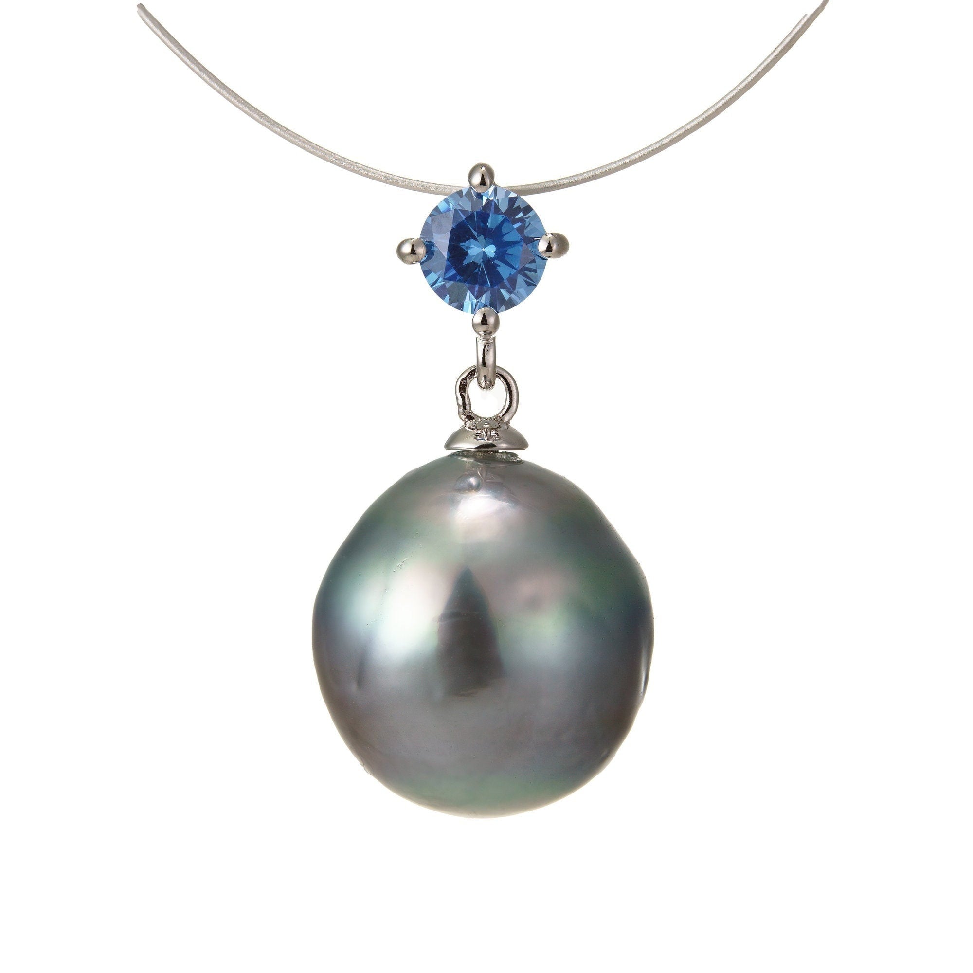 12mm tahitian pearl pendant, 925 sterling silver, rhodium finish, cubic zirconia