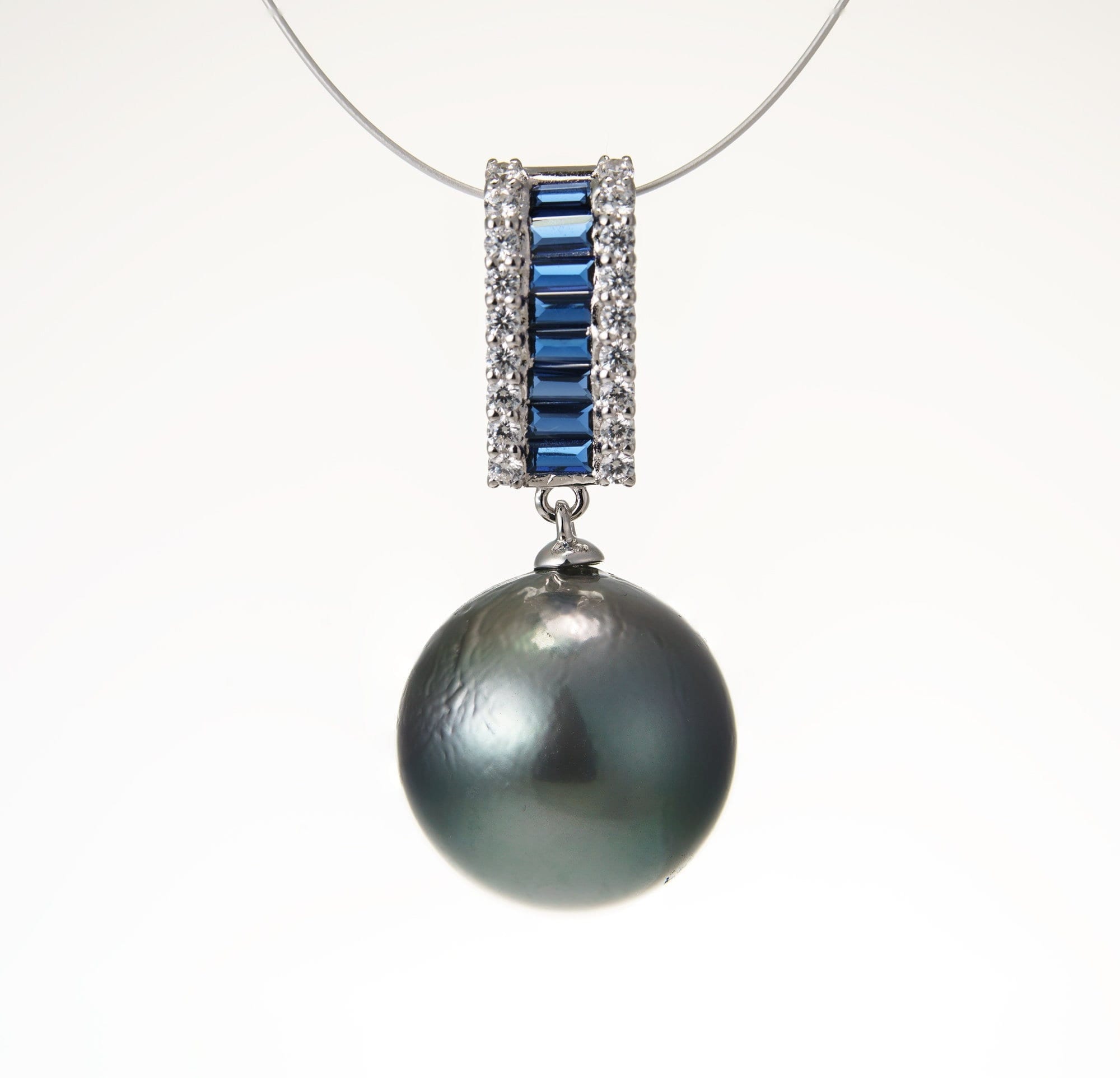 14mm tahitian pearl pendant, 925 sterling silver, rhodium finish, cubic zirconia