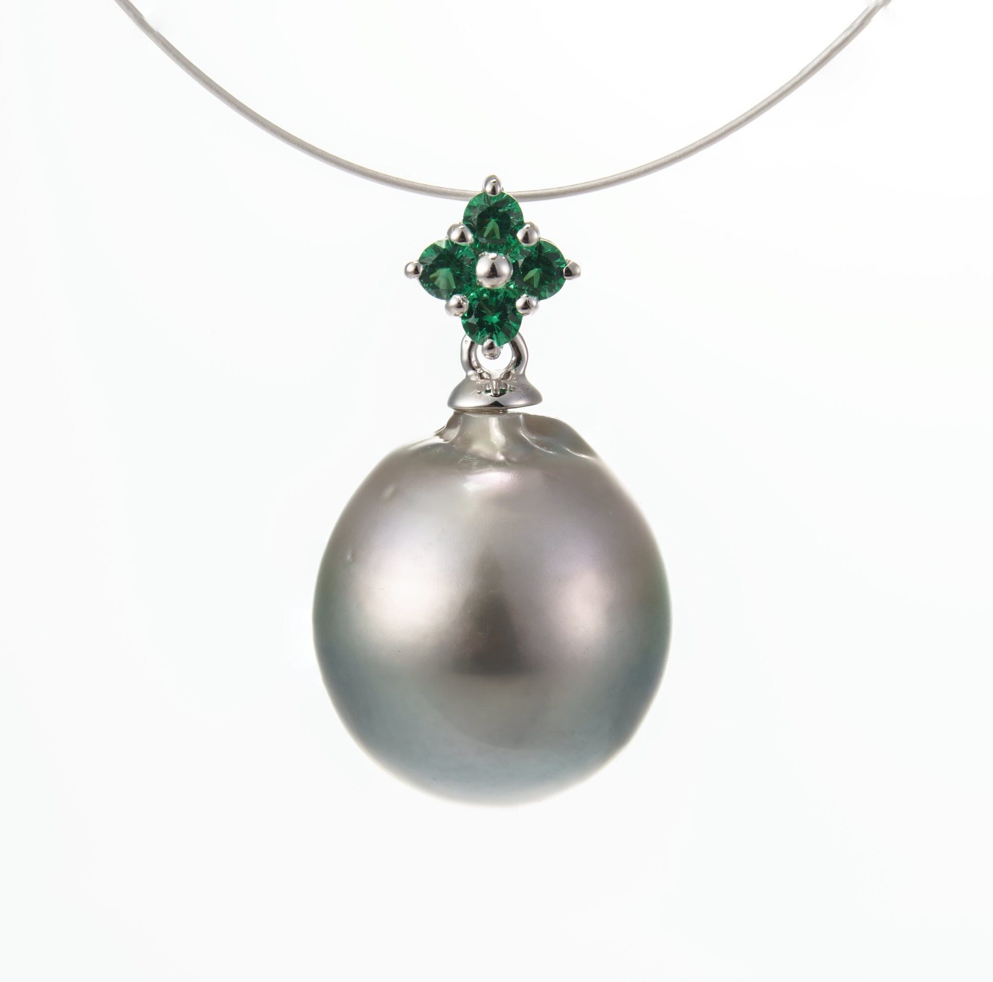 12mm tahitian pearl pendant, 925 sterling silver, rhodium finish, cubic zirconia