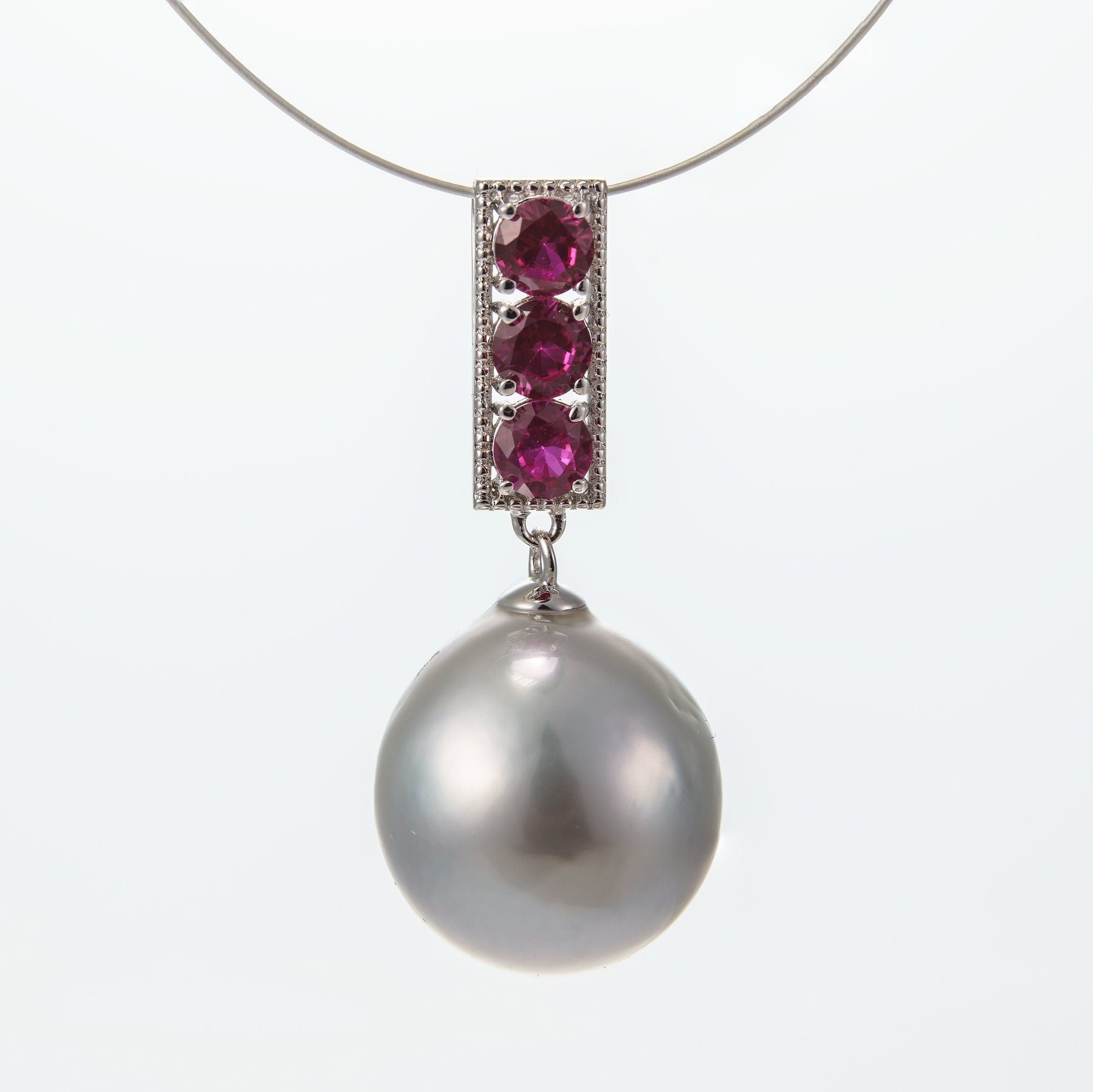 12mm tahitian pearl pendant, 925 sterling silver, rhodium finish, cubic zirconia
