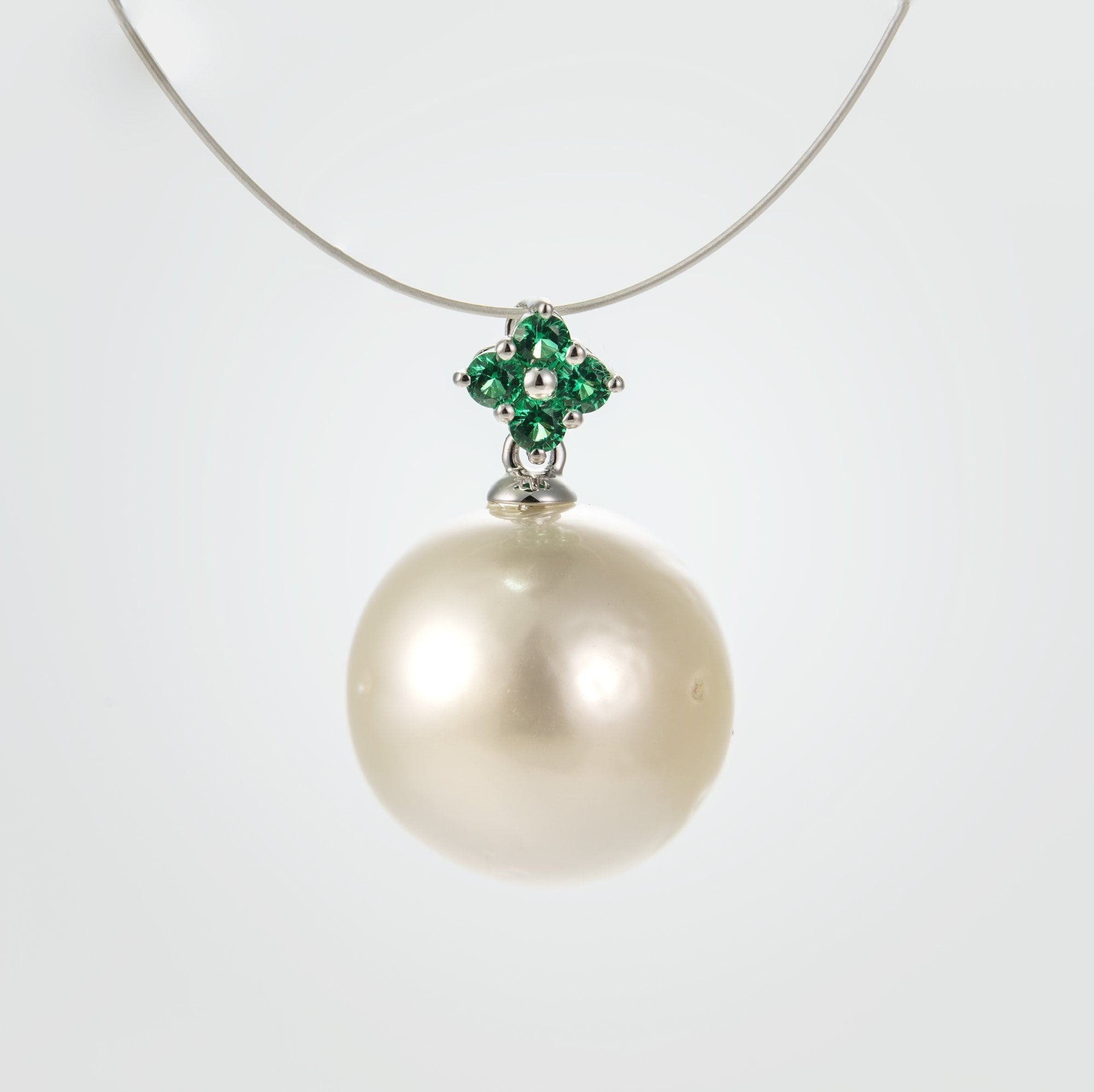 13mm tahitian pearl pendant, 925 sterling silver, rhodium finish, cubic zirconia
