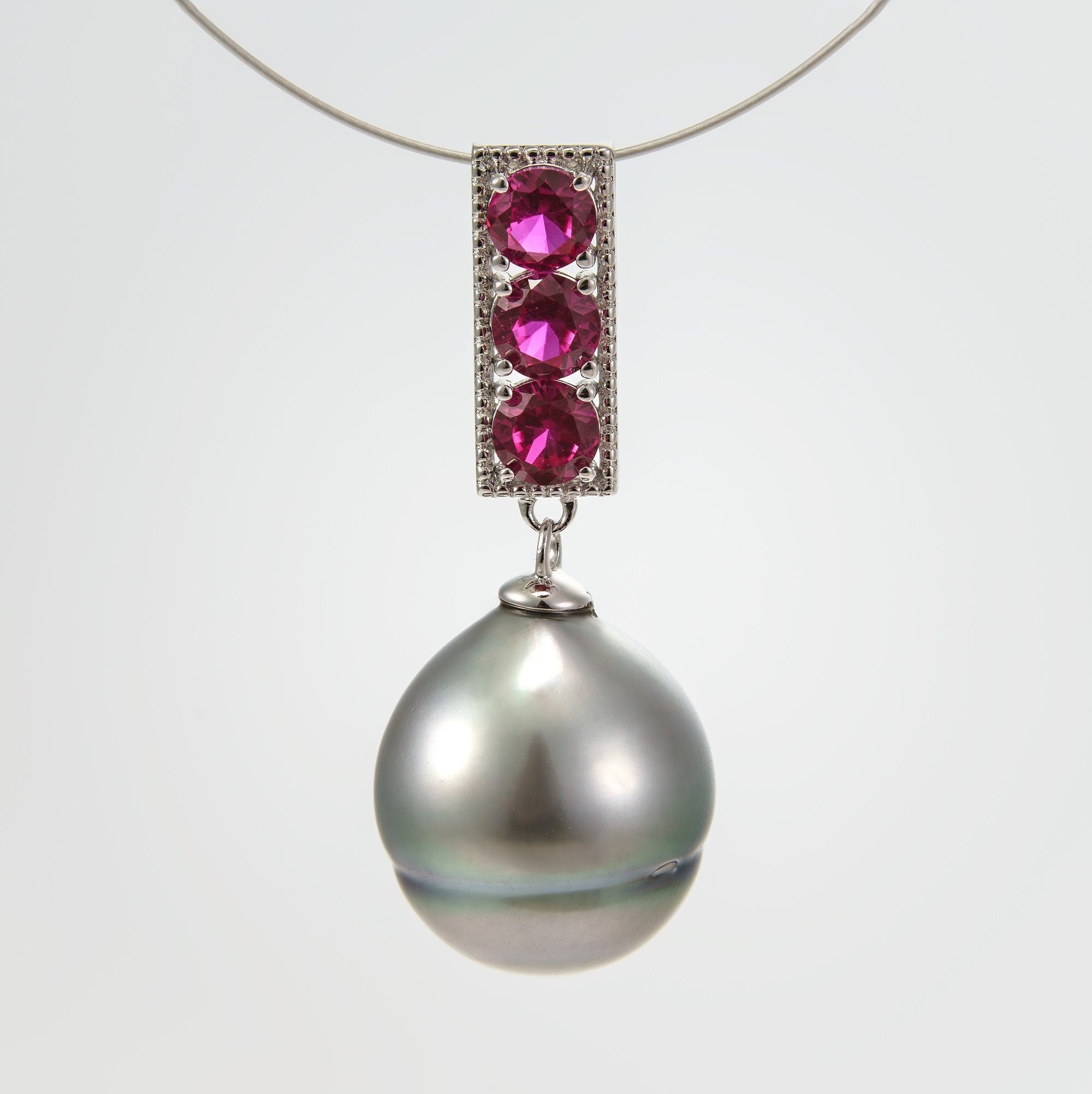 11mm tahitian pearl pendant, 925 sterling silver, rhodium finish, cubic zirconia