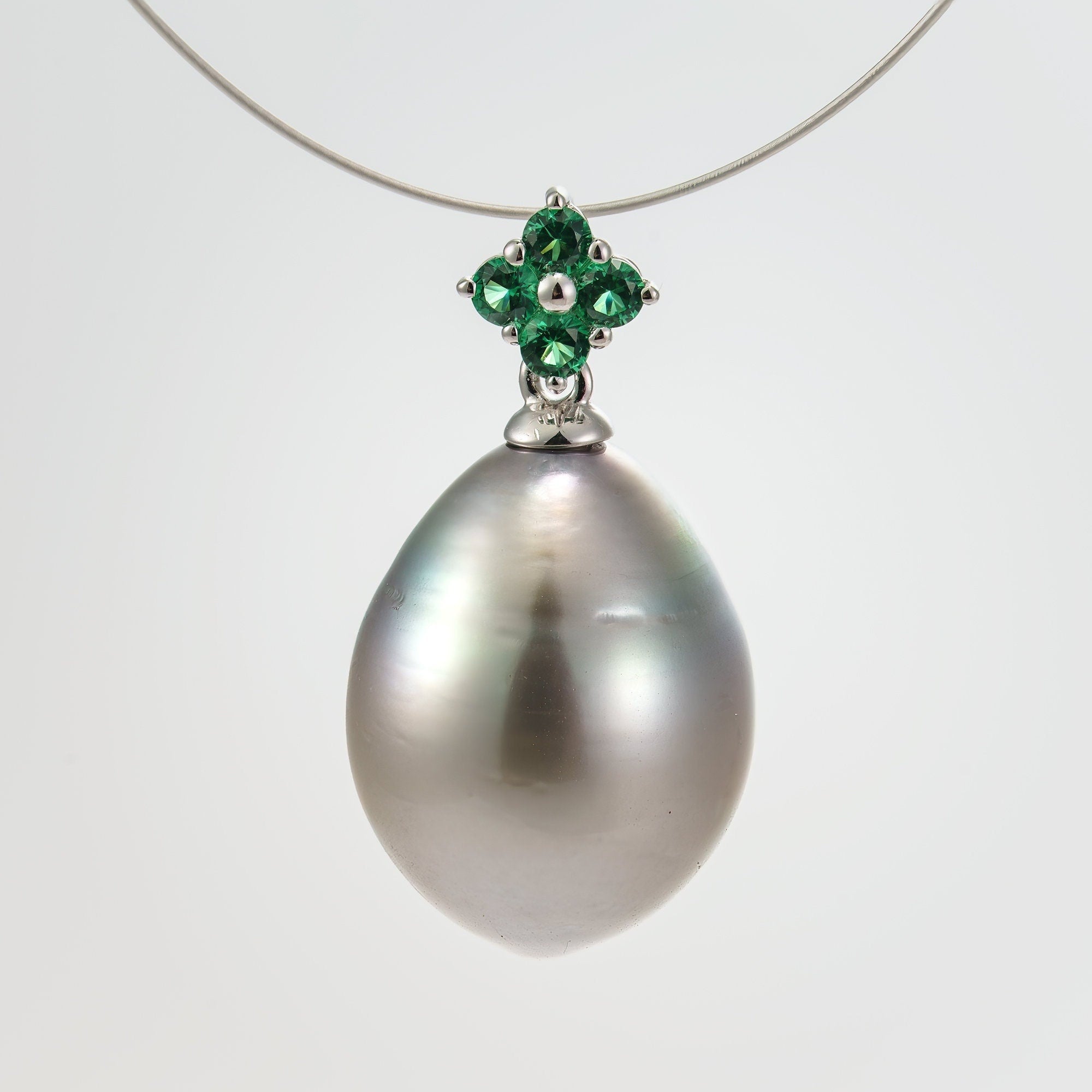 12mm tahitian pearl pendant, 925 sterling silver, rhodium finish, cubic zirconia