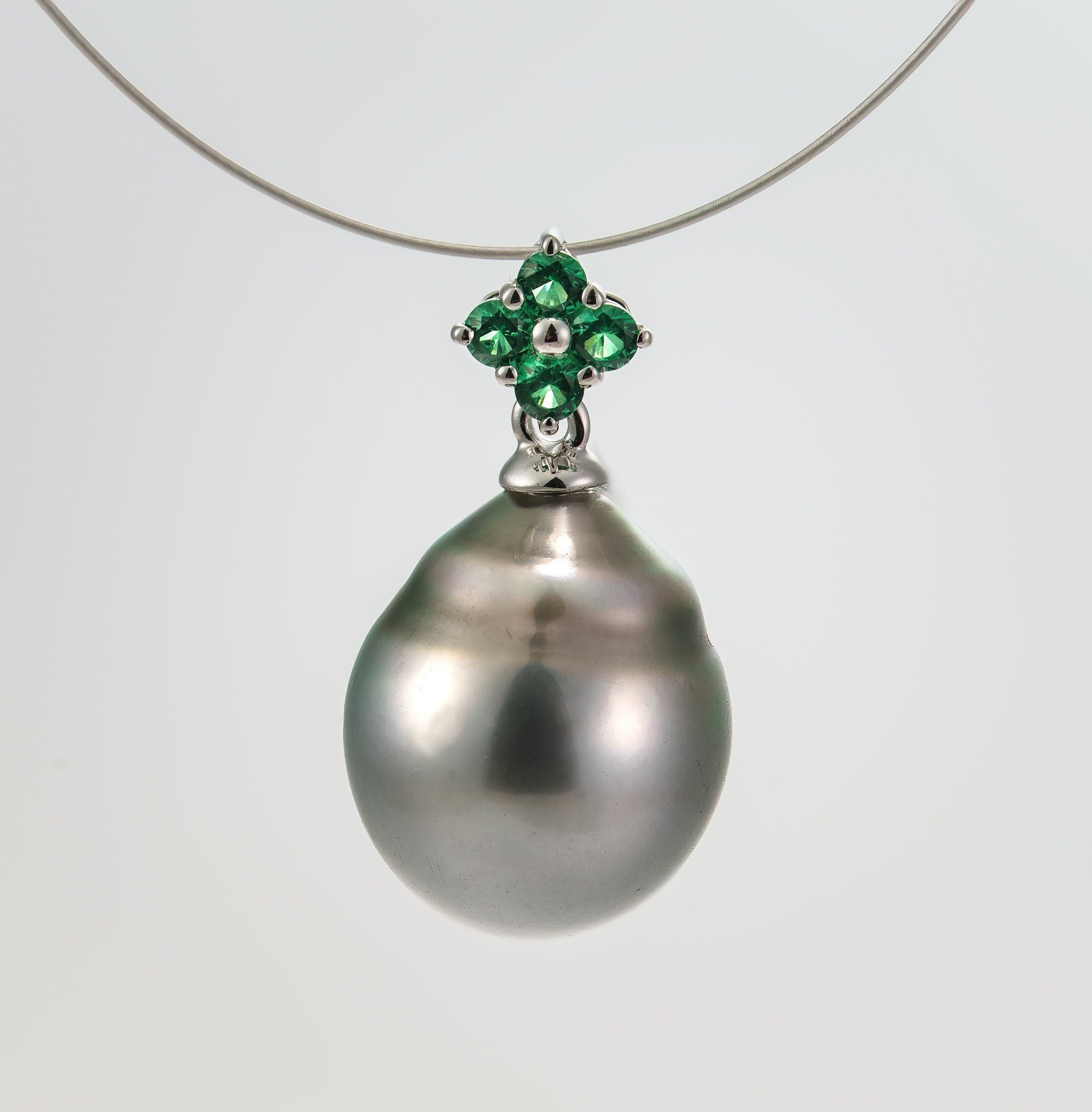 11mm tahitian pearl pendant, 925 sterling silver, rhodium finish, cubic zirconia