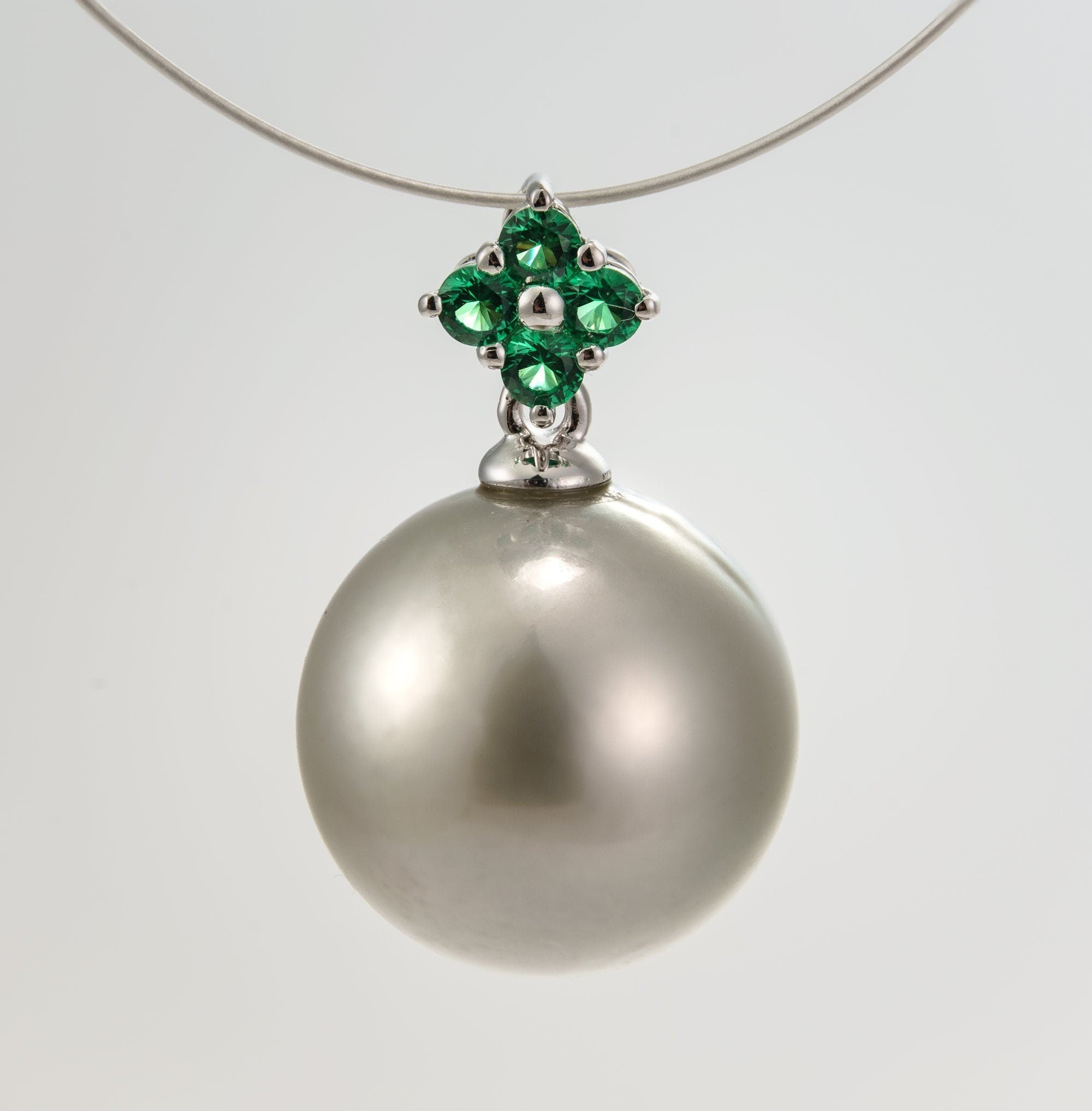 12mm tahitian pearl pendant, 925 sterling silver, rhodium finish, cubic zirconia