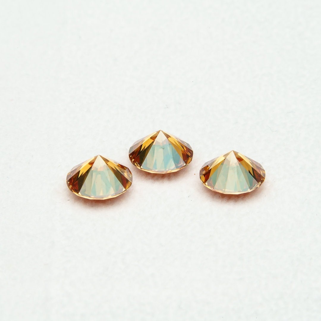 Set of 3 round brilliant cut vivid orange moissanite gemstones, 8mm, 2ct each