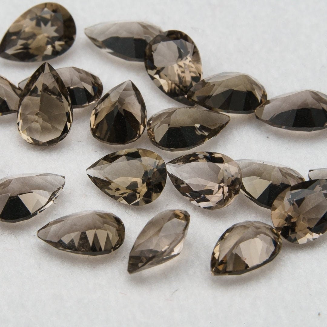 Smoky quartz faceted pear cut 6.86 carat 20pcs 4x6mm loose gemstone synthetic