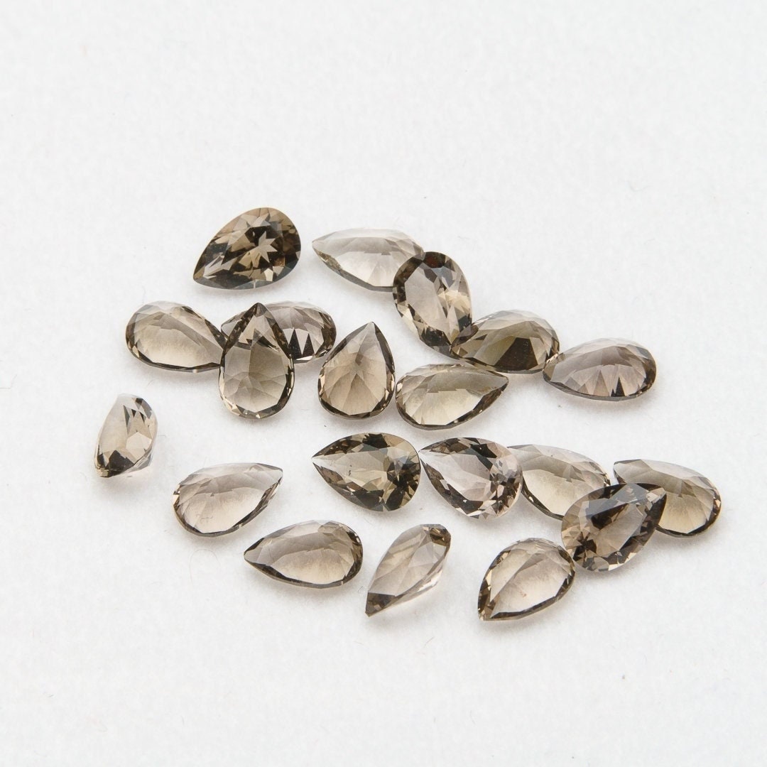 Smoky quartz faceted pear cut 6.86 carat 20pcs 4x6mm loose gemstone synthetic