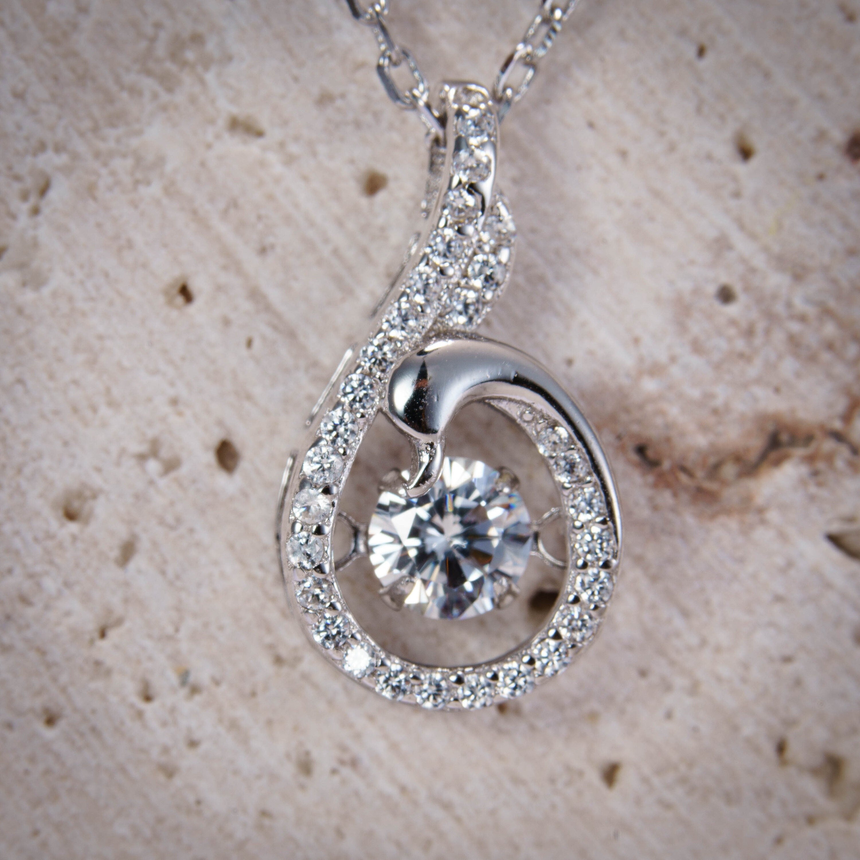 925 sterling silver pendant necklace, rhodium plating, cubic zirconia, minimalist, cute charm, tiny gift for women jewelry.