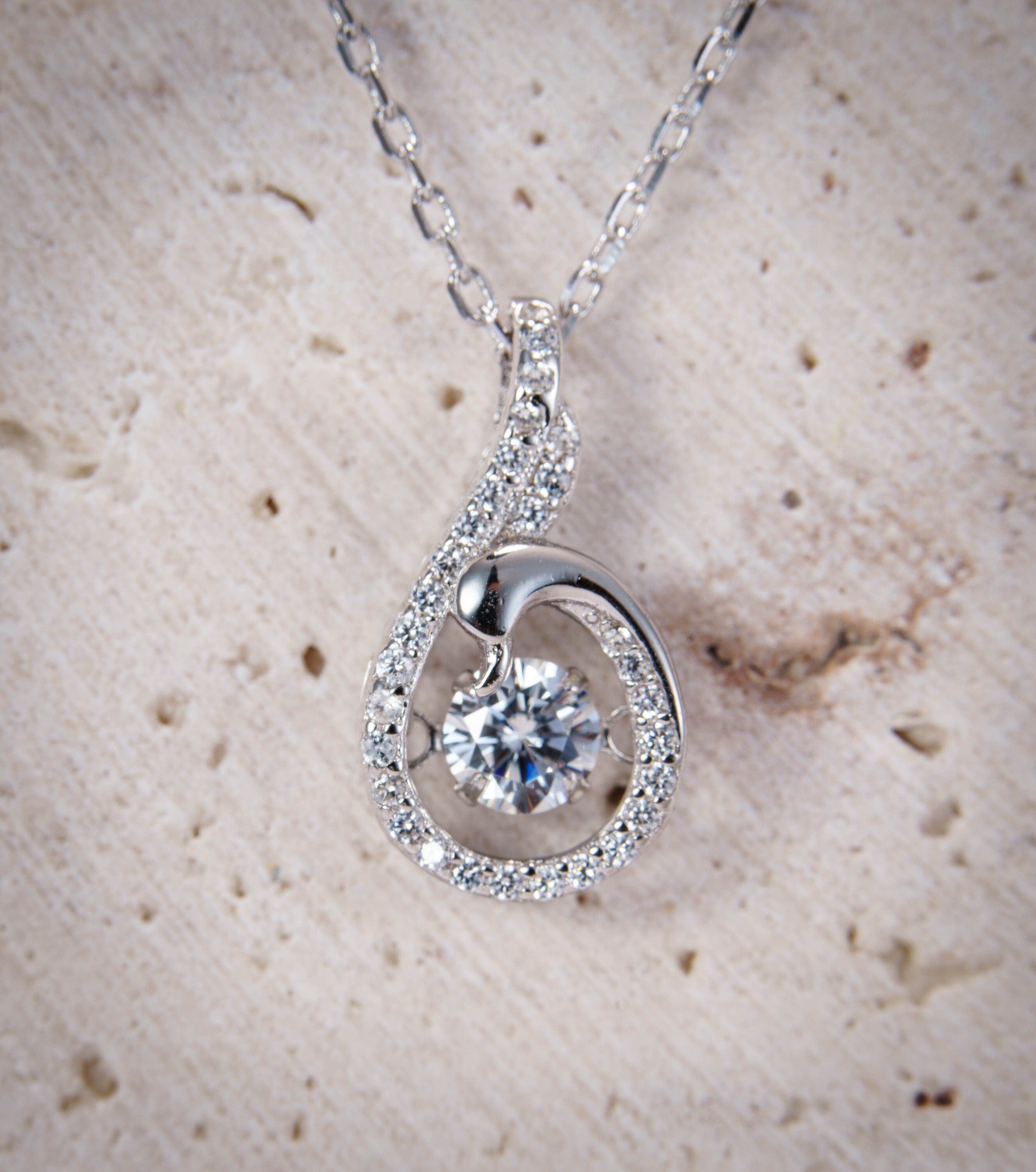 925 sterling silver pendant necklace, rhodium plating, cubic zirconia, minimalist, cute charm, tiny gift for women jewelry.