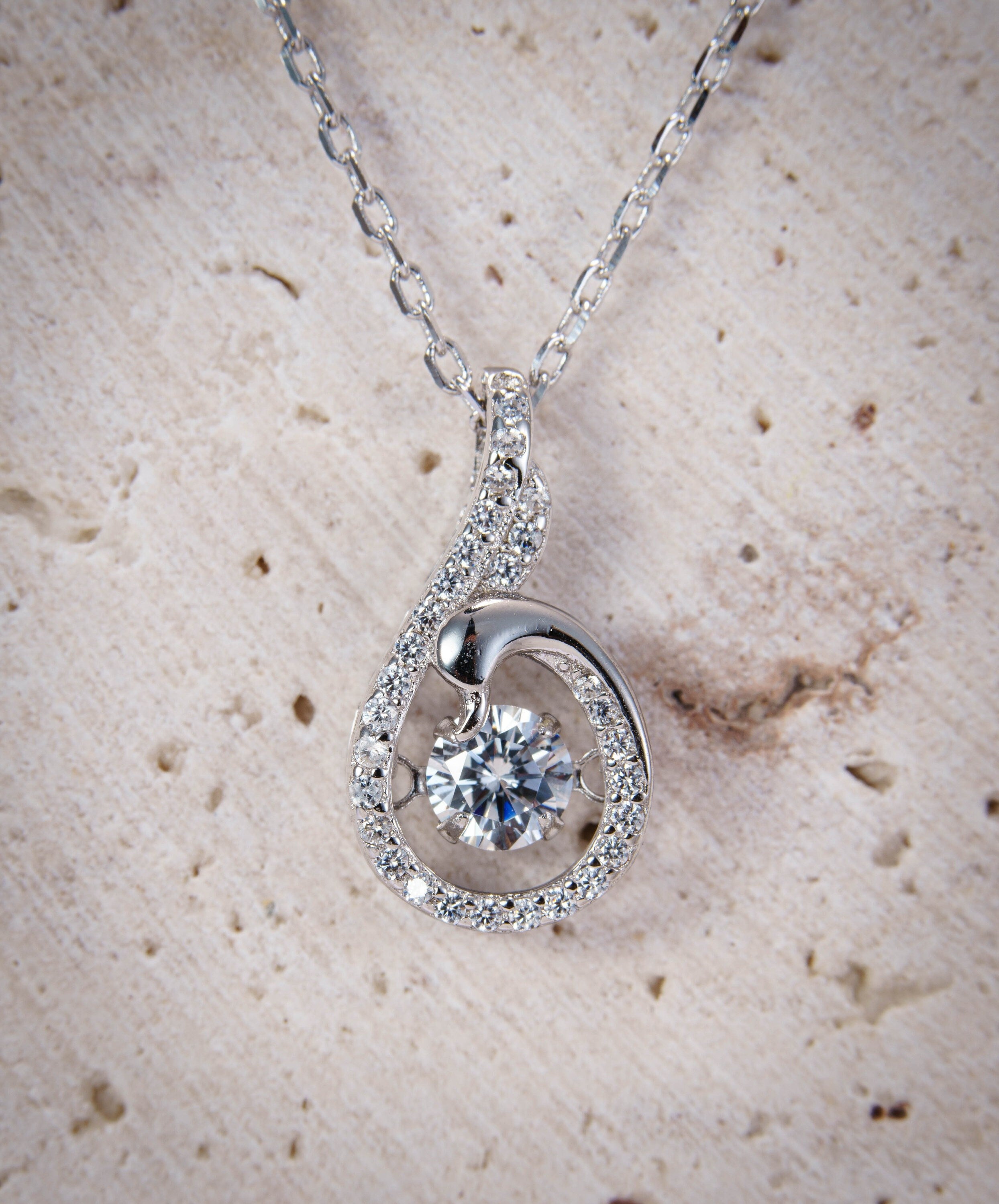 925 sterling silver pendant necklace, rhodium plating, cubic zirconia, minimalist, cute charm, tiny gift for women jewelry.