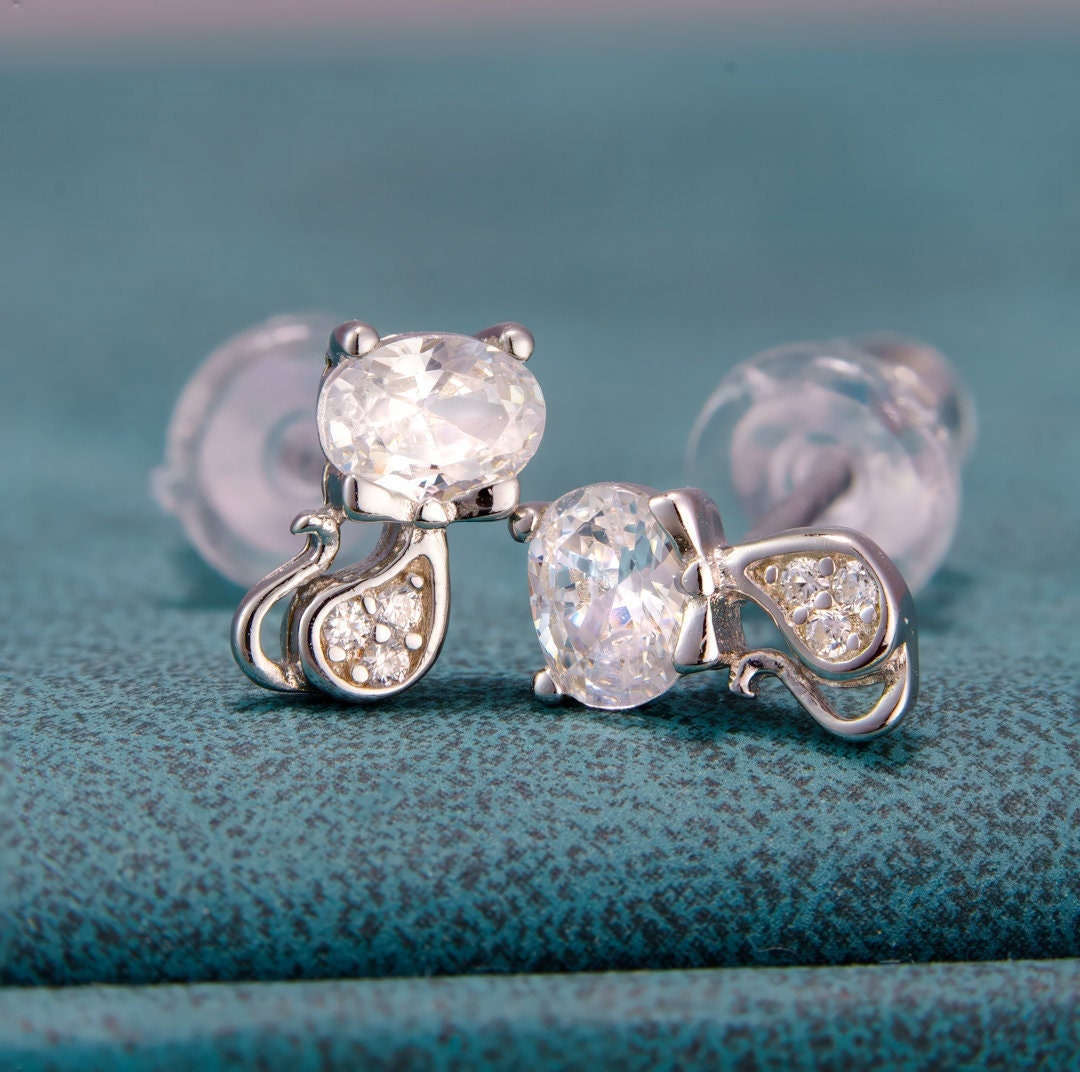 925 sterling silver, small earring studs, jewelry, rhodium plating, cubic zirconia stone, korean design.