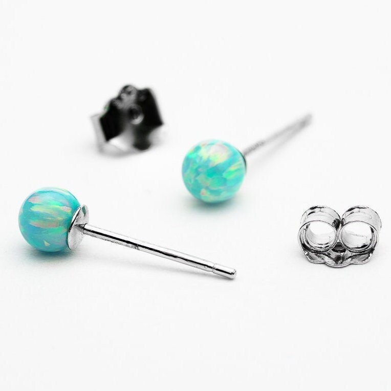 925 sterling silver stud earrings 4mm opal gemstone rhodium plated jewelry design