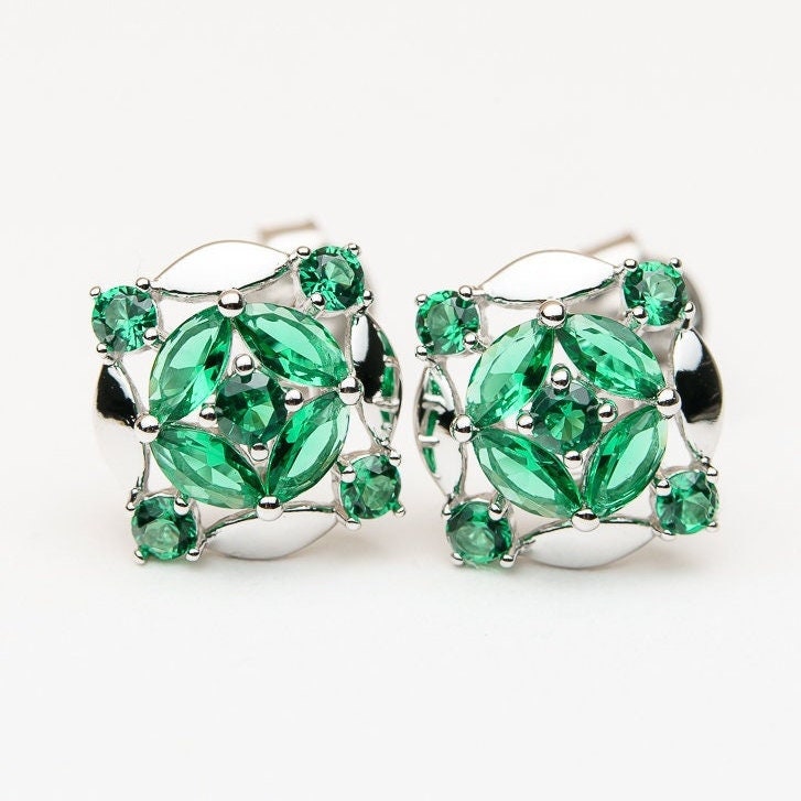 925 sterling silver stud earrings cubic zirconia rhodium plated jewelry design
