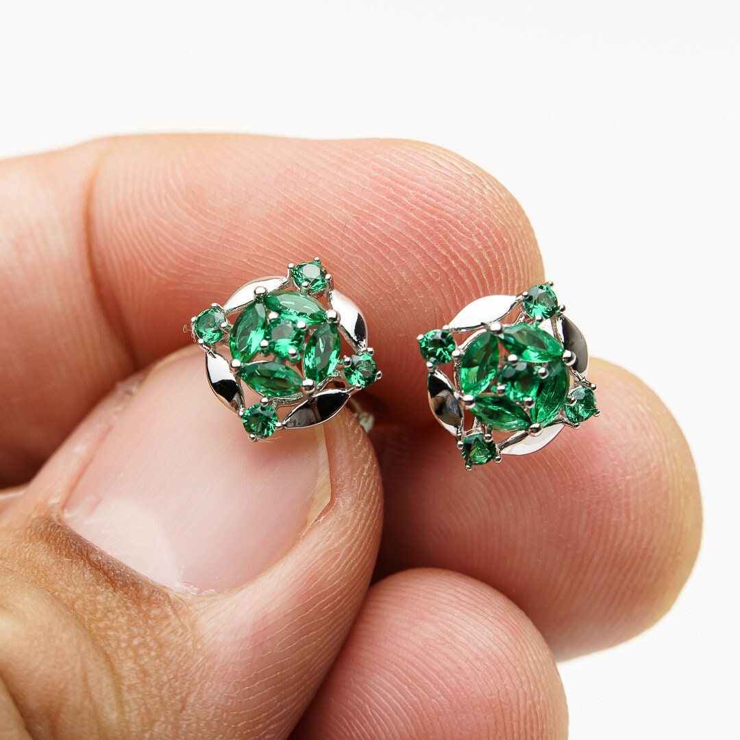 925 sterling silver stud earrings cubic zirconia rhodium plated jewelry design