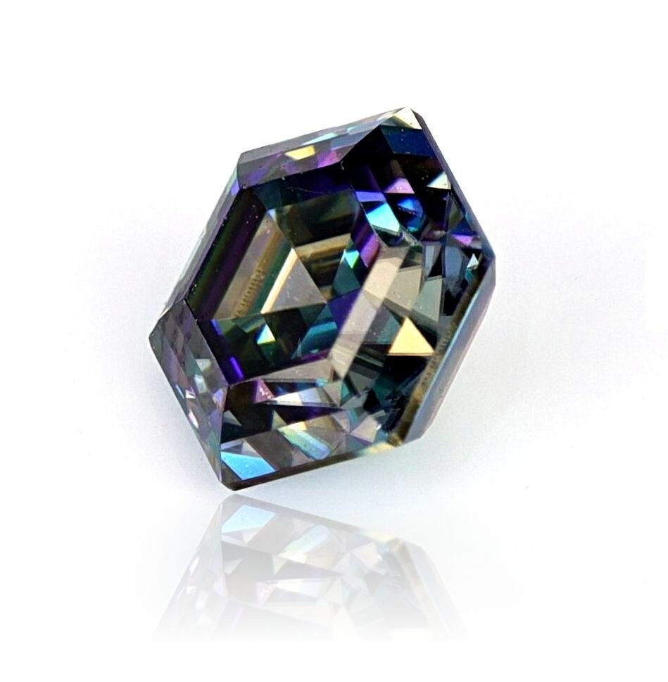 Moissanite rainbow blue certified 2ct hexagon cut gemstone (7mm) - unique gra certified jewelry find