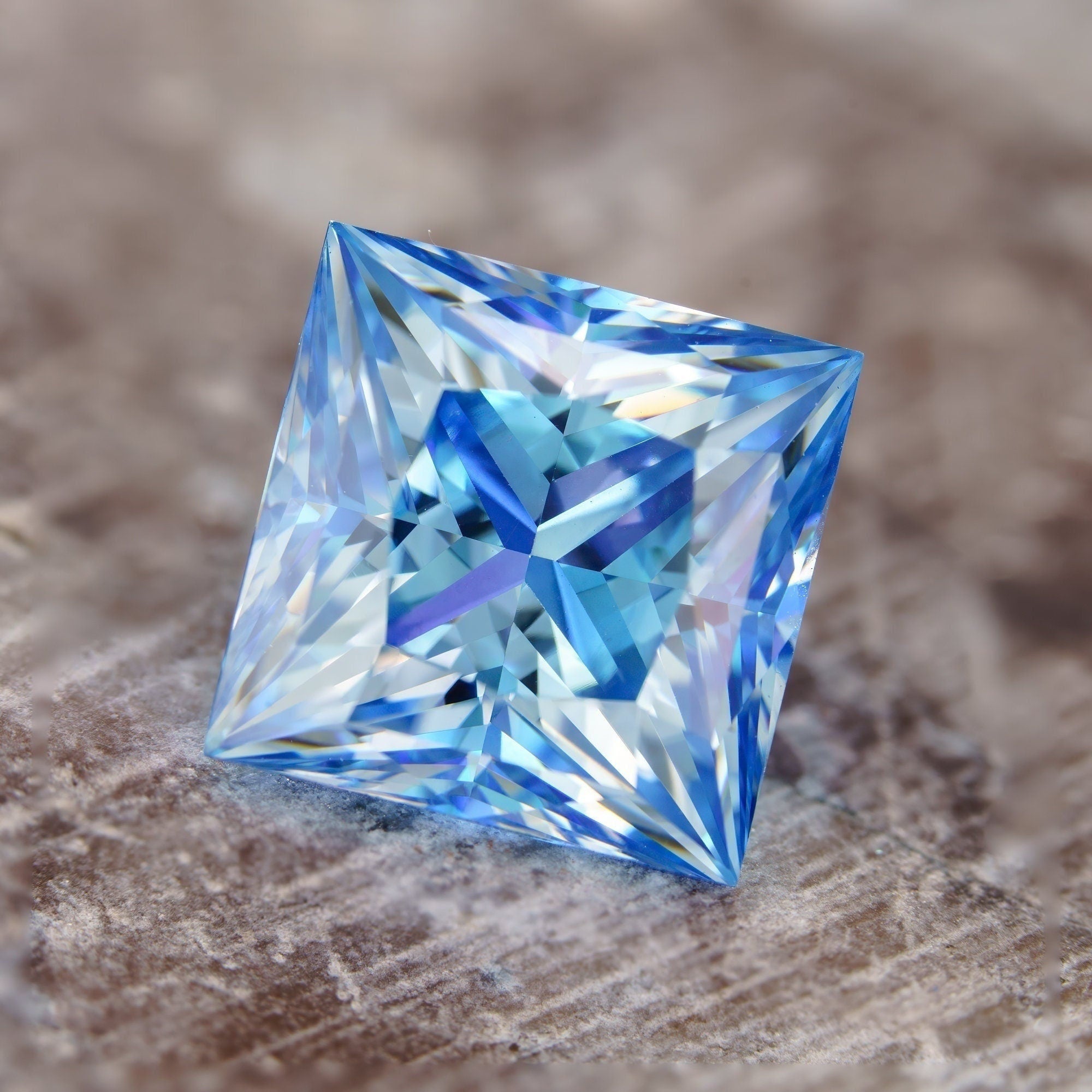 Princess square cut loose moissanite certified vvs1 klein blue colored moissanite