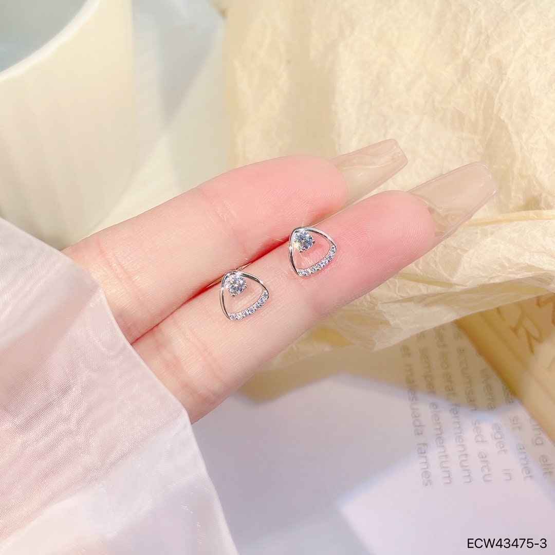 925 sterling silver earring studs, jewelry, Rhodium plating, cubic zirconia stone, Korean design.